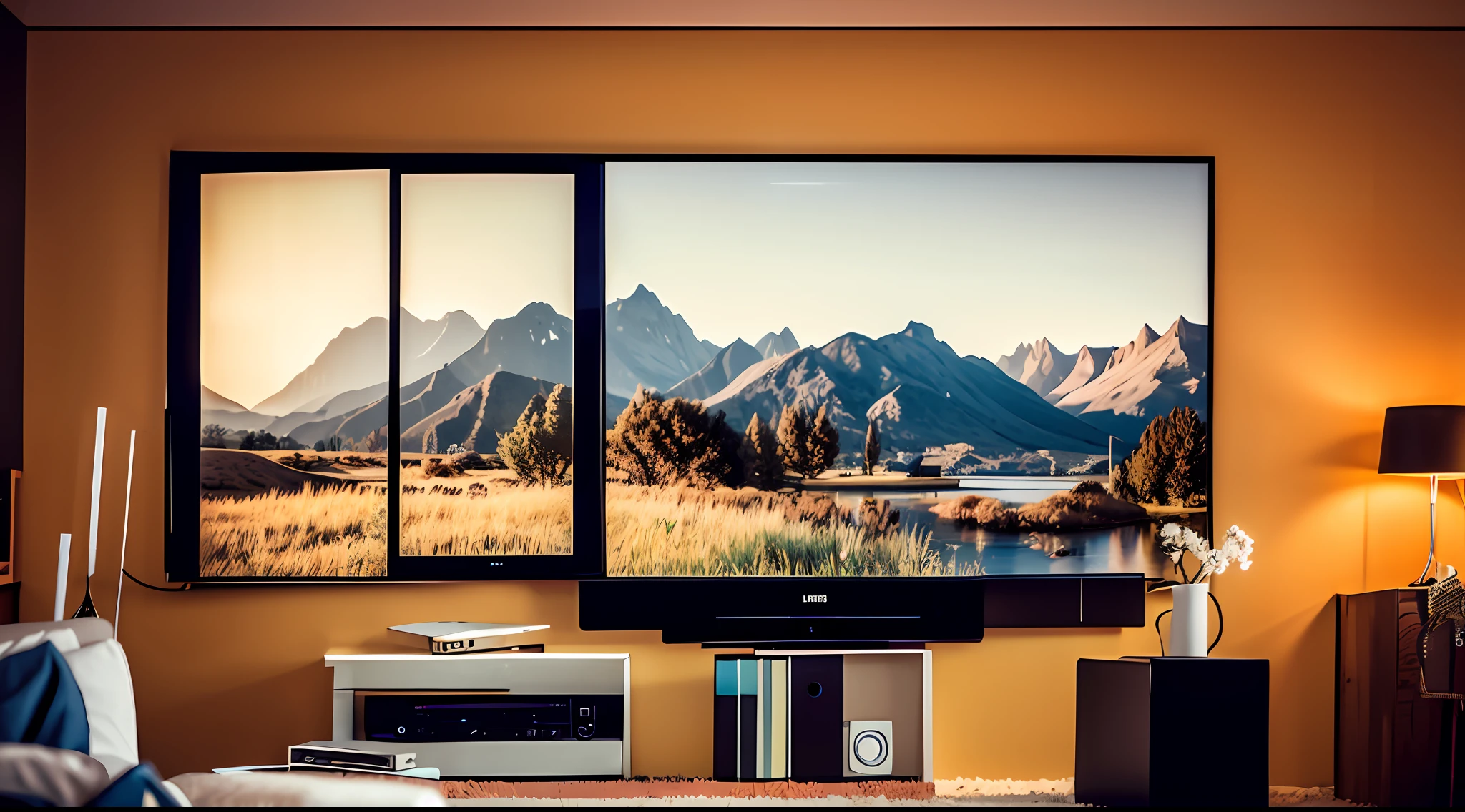 Technological background with a background TV connected