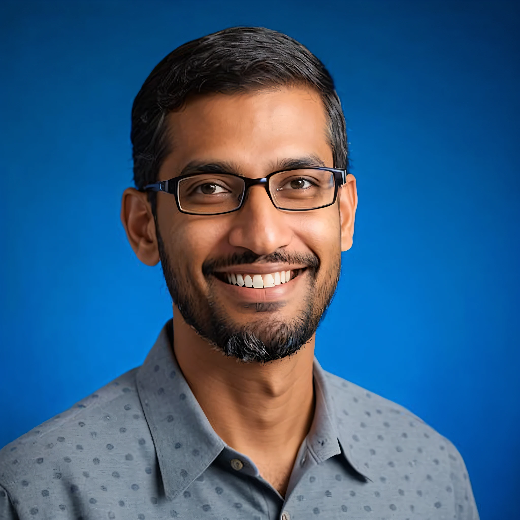 (((highest quality))), photorealistic, bespectacled Indian-American man smiling at camera, dark gray NASA jumper, NASA console room,