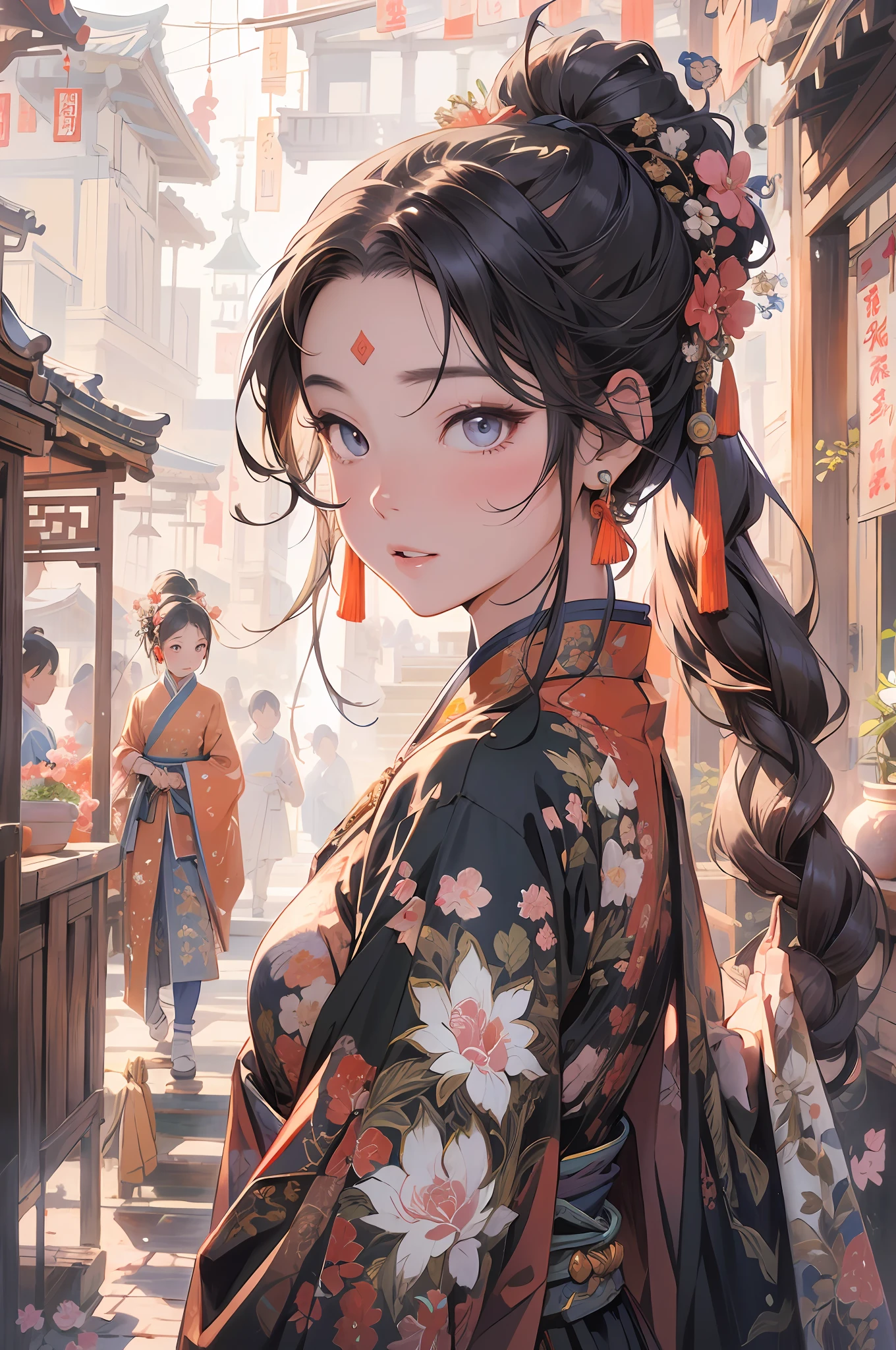 Masterpiece, high quality, highly detailed, (flat color),  (pixiv:1.4), Gongbi painting of the Song Dynasty, 1girl, solo, detailed beautiful face and eyes, china dress, detailed background, flowers,
illustration, vivd color, cinematic lighting,