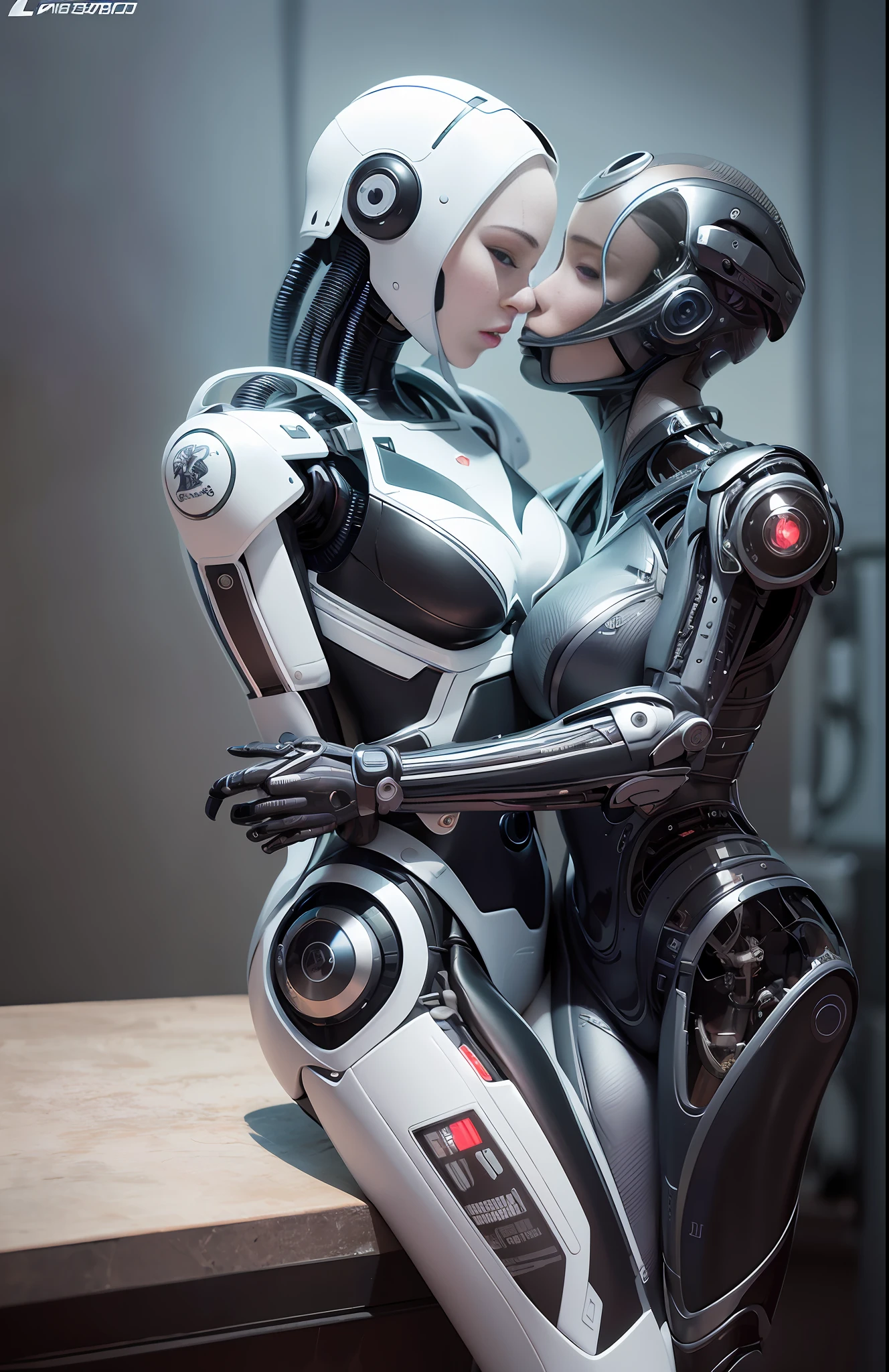 A 25 year old realistic real man in jacket clothes and a female robot passionately lingering hugging and kissing, complex 3d rendering very detailed beautiful ceramic silhouette female robot face, robot, robot parts, 150mm, beautiful studio soft light, edge light, vibrant details, luxurious cyberpunk, lace, surrealism, anatomy, facial muscles, cable wire, microchip, elegant, beautiful background, octane rendering, HR Giger style, 8k, best quality, masterpiece, illustration, very refined and beautiful, very detailed, CG, unified, wallpaper, (realism, realism: 1.37), amazing, fine detail, masterpiece, best quality, full body,