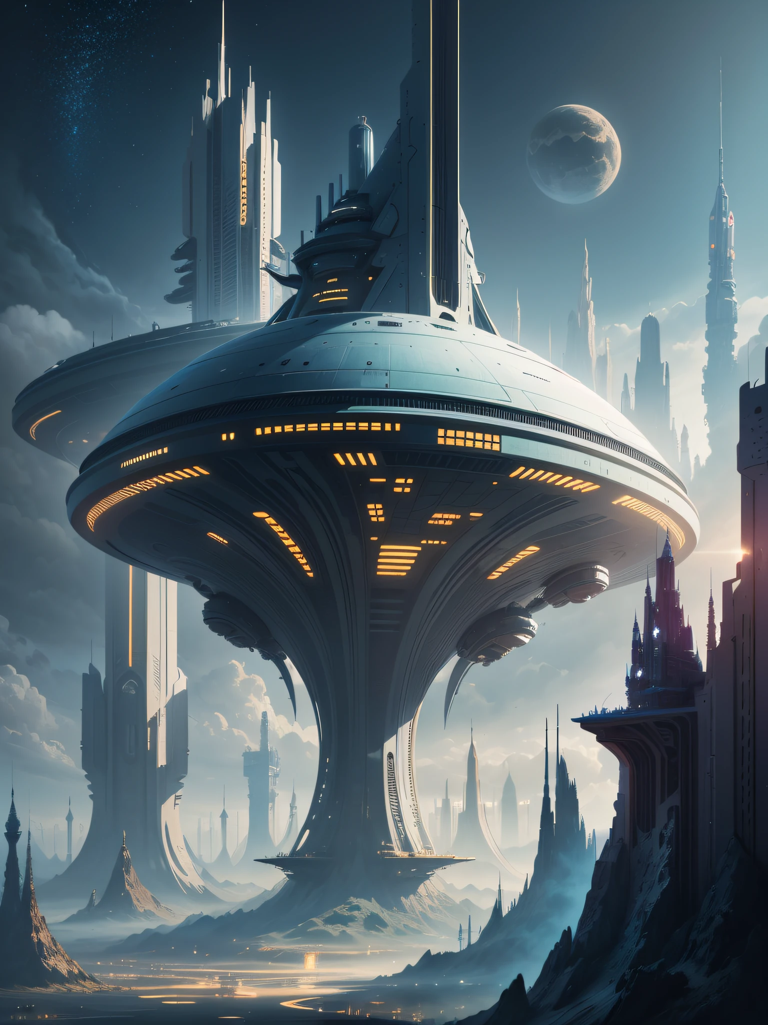 futuristic city, 24th century, universe, spaceship, space colony, futuristic society, fantasy, fantasy