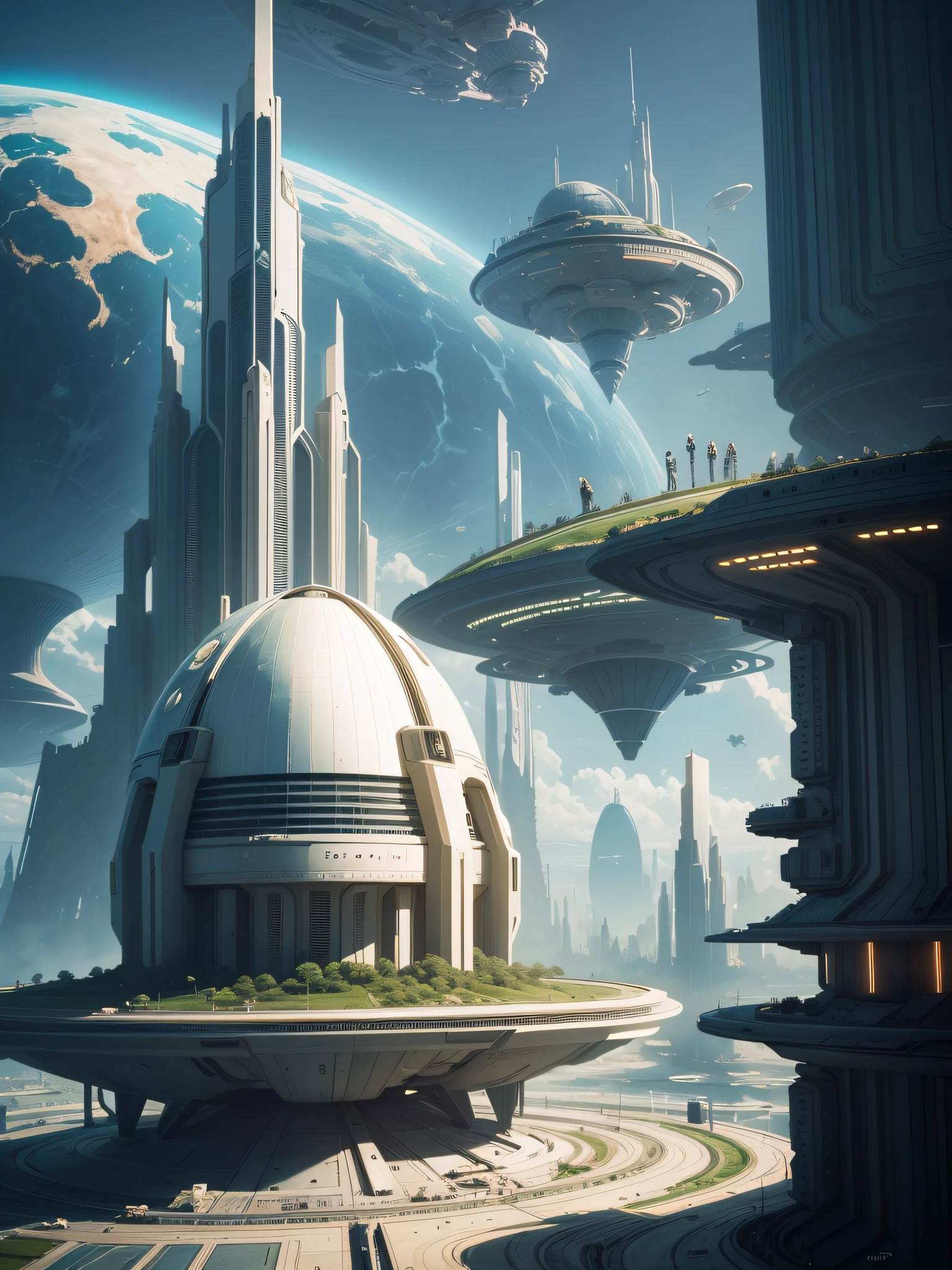 futuristic city, 24th century, spaceship, space colony, futuristic society, dome