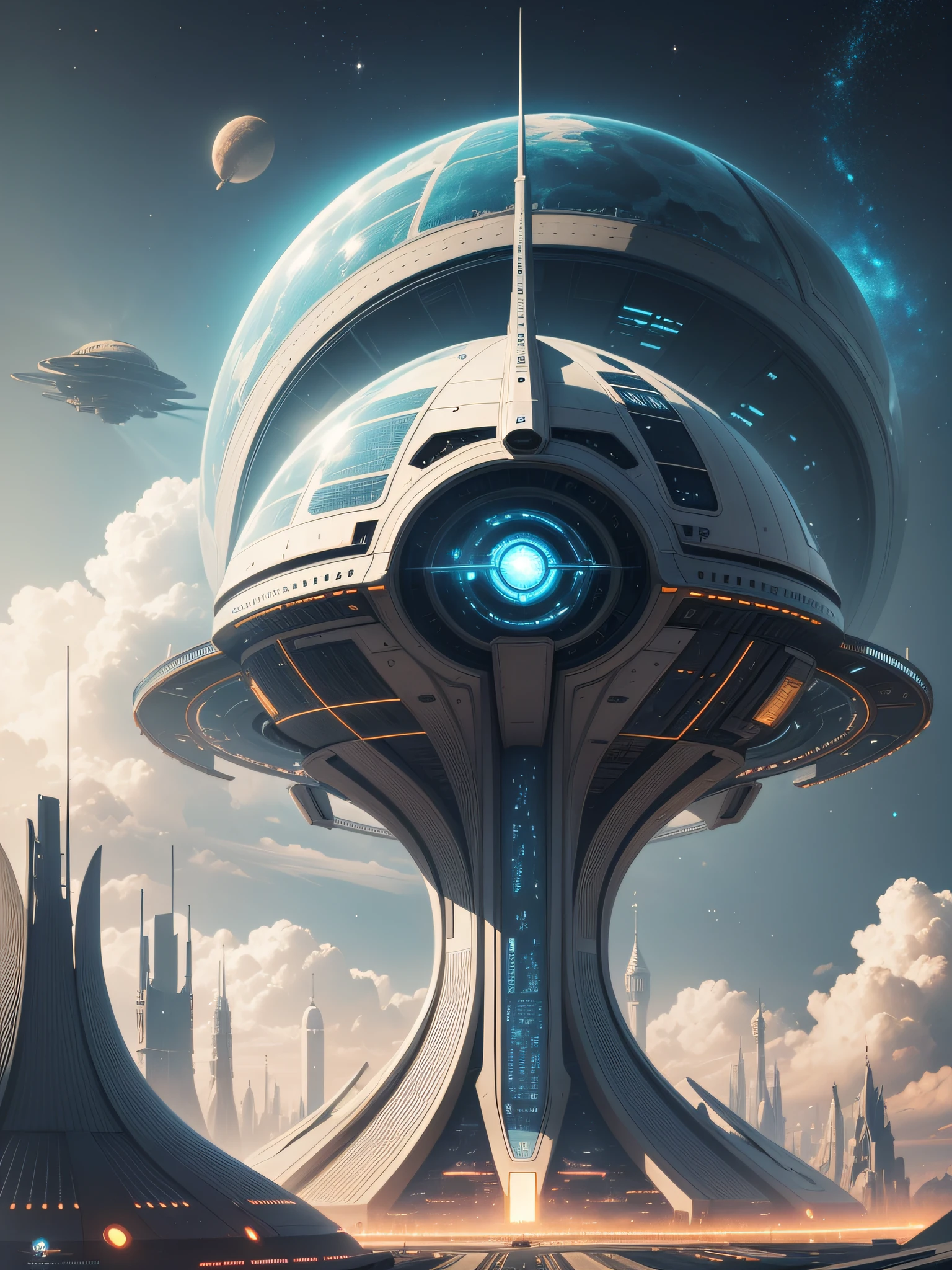 futuristic city, 24th century, spaceship, space colony, futuristic society, dome