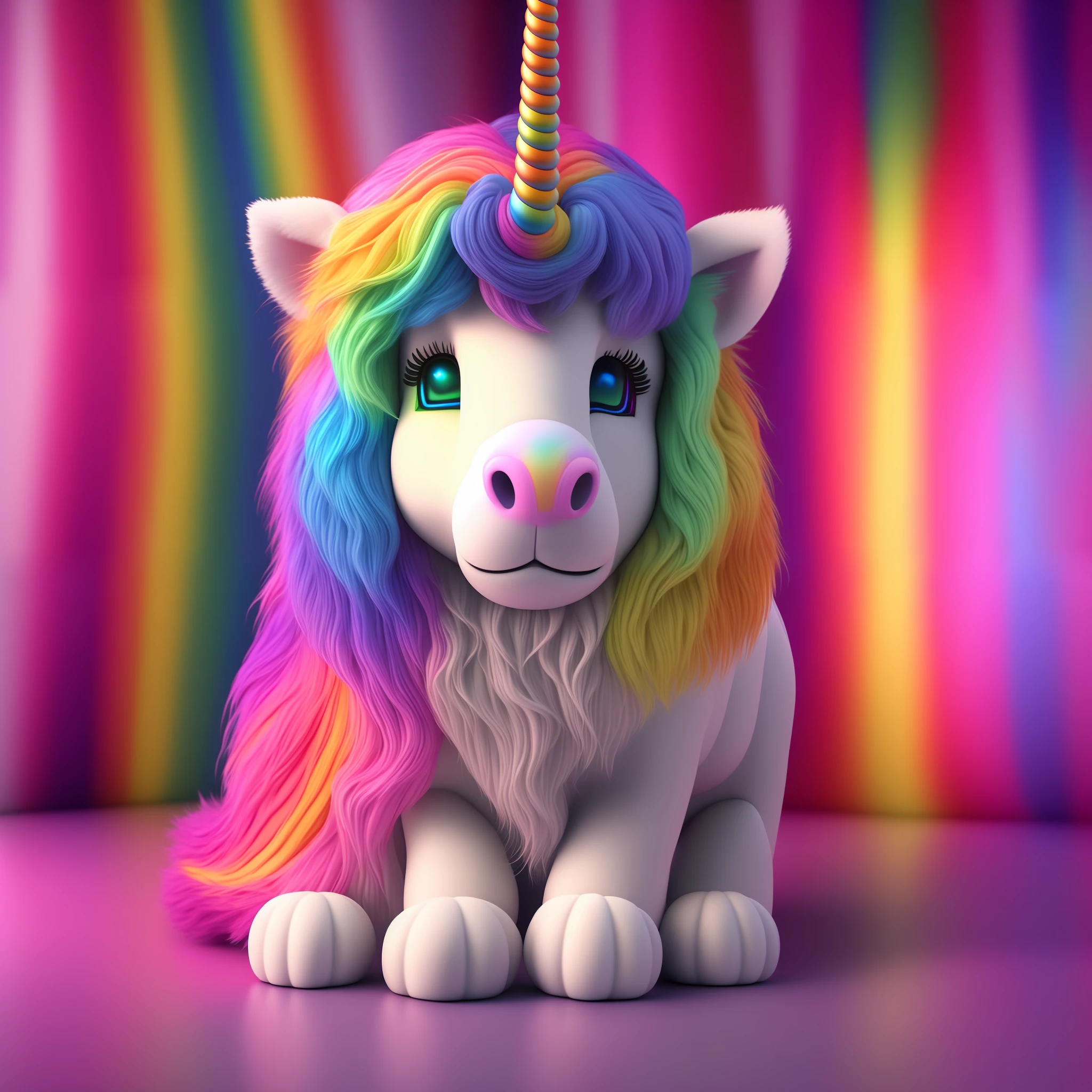 very cute fluffy rainbow unicorn, symmetrical, hyperrealistic, volumetric lighting, octane render, very detailed, portrait, 3ds max, --ar 9:16 --testp --upbeta --auto --s2