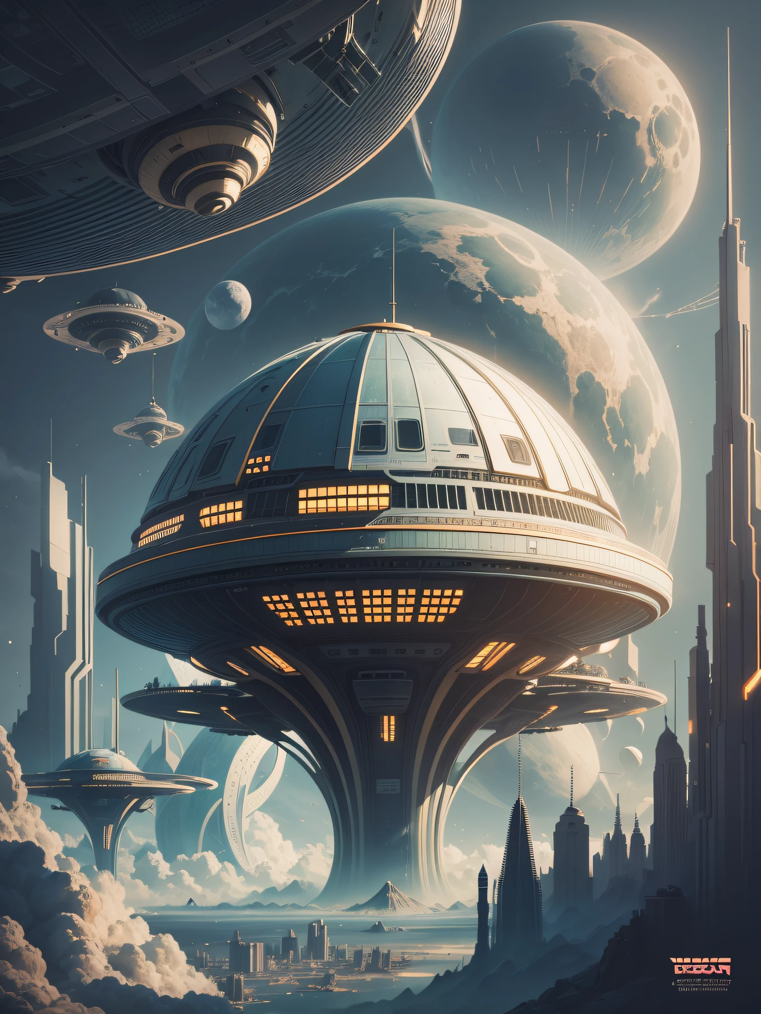 futuristic city, 24th century, spaceship, space colony, futuristic society, dome