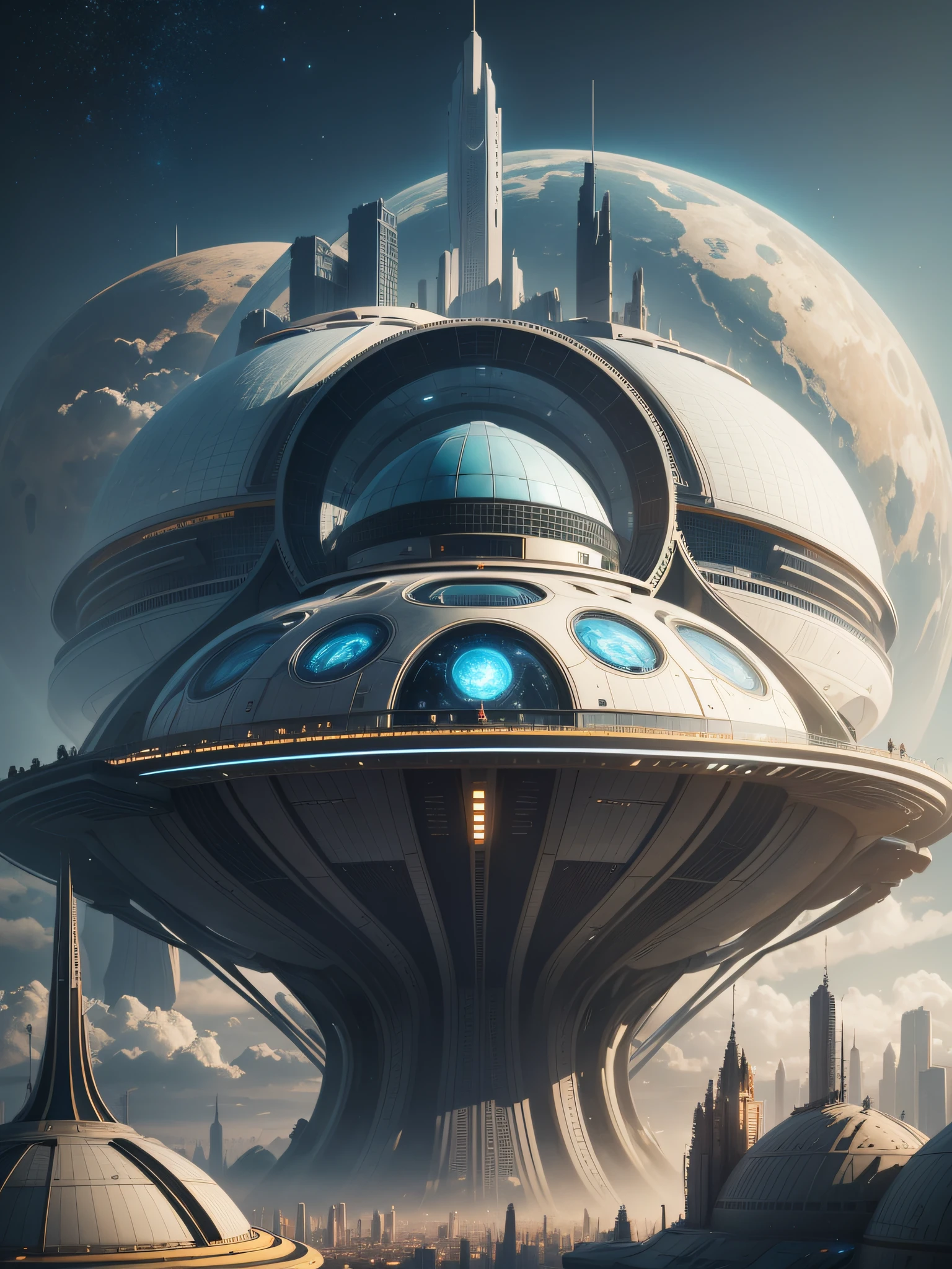 futuristic city, 24th century, spaceship, space colony, futuristic society, dome