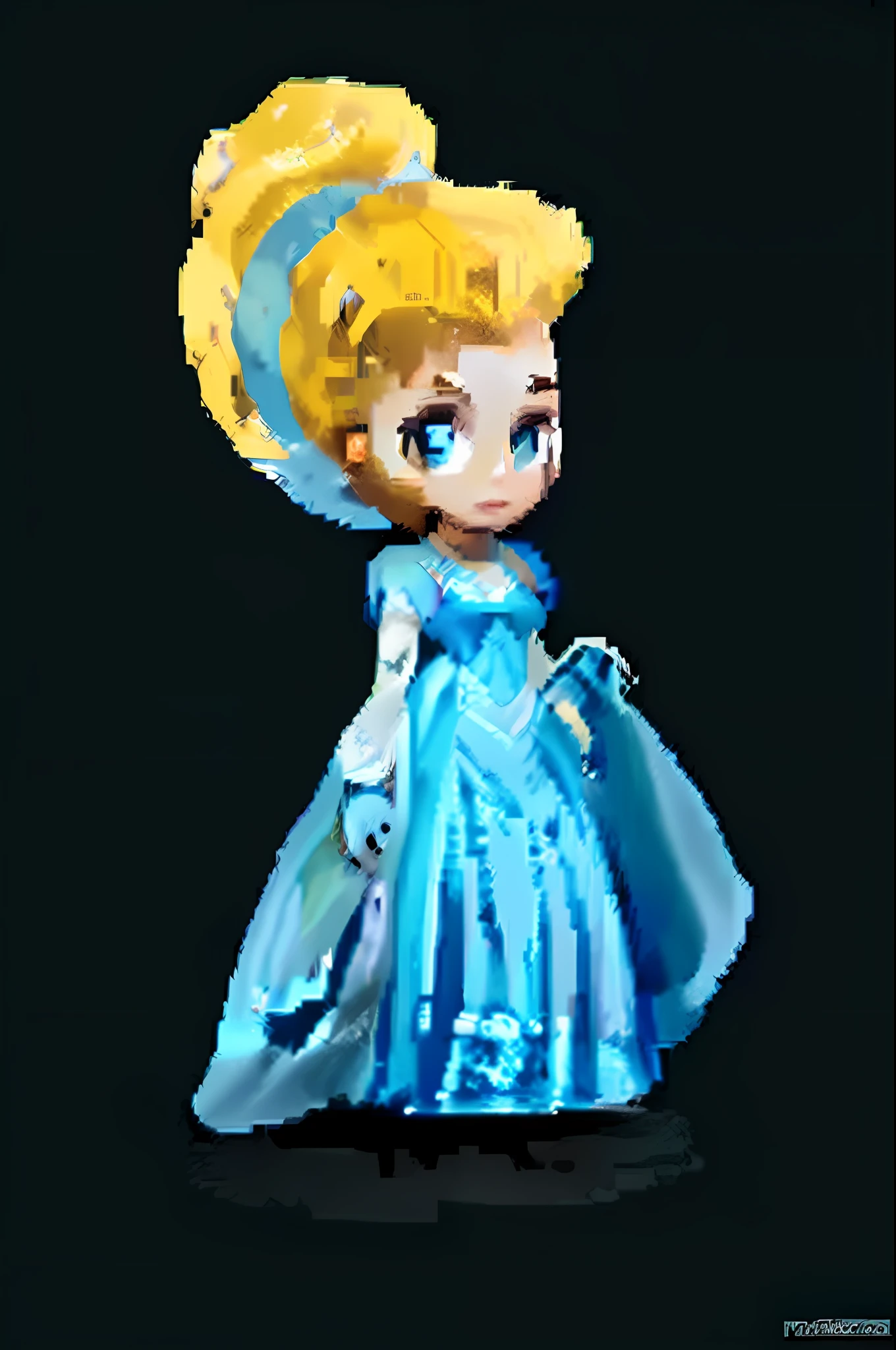 High quality, high resolution, pixels, pixel art, 1girl, blue long dress