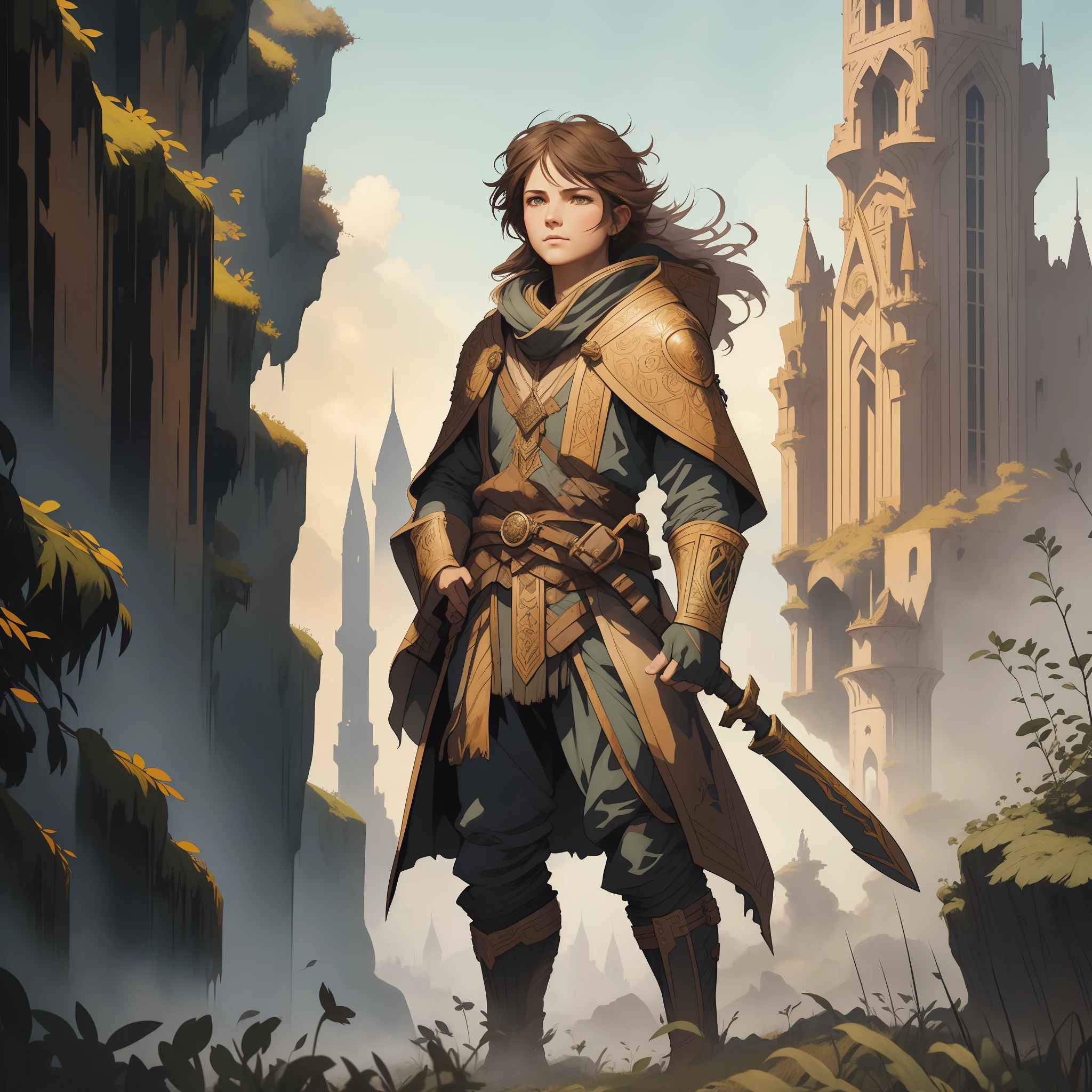 RPG halfling character standing in the field, full body, light hair, watercolor wash of line art, approaching perfection, pure form, golden proportion, concept art, by Brian Froud and Carne Griffiths and Wadim Kashin and John William Waterhouse, intricate details, 8k post-production, high resolution, hyperdetailed, trend in artstation, sharp focus, studio photo, Intricate details, Highly detailed, by Greg Rutkowski