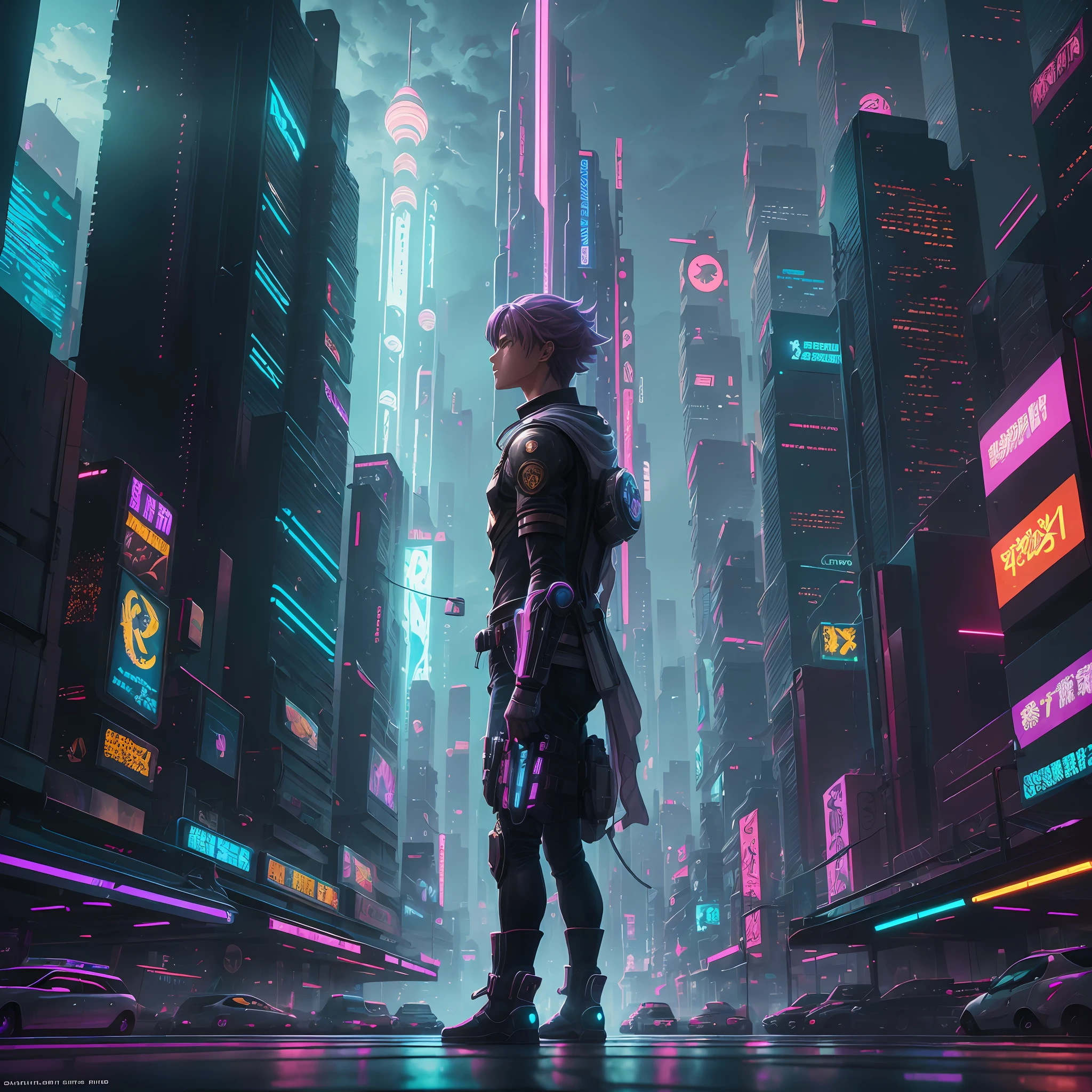 SCI-FI, Fantasy World, a bustling metropolis with towering skyscrapers illuminated by neon lights radiating garlic flowers in the city center. cyberpunk art style, cyberpunk neon, cyberpunk futuristic neon (style of Mamoru Hosoda, Makoto Shinkai, Wit Studios, CoMix Wave Films, Madhouse Studios and Senzu Studios), full body, anime, hyper-detail photography, film photography, analog photography, film grain, extreme detail, 12k, ultra hd, surrealism, art station trend, polished, beautiful, radiant, synesthesia, vibrant, realistic, realistic lighting, hair light, 8K ultra hd, Unreal Engine 5, full-length portrait, detailed face, God ray, surreal, cinematic, highly detailed, depth of field, hyper-realistic environments, realistic shadows, realistic shadows --auto --s2