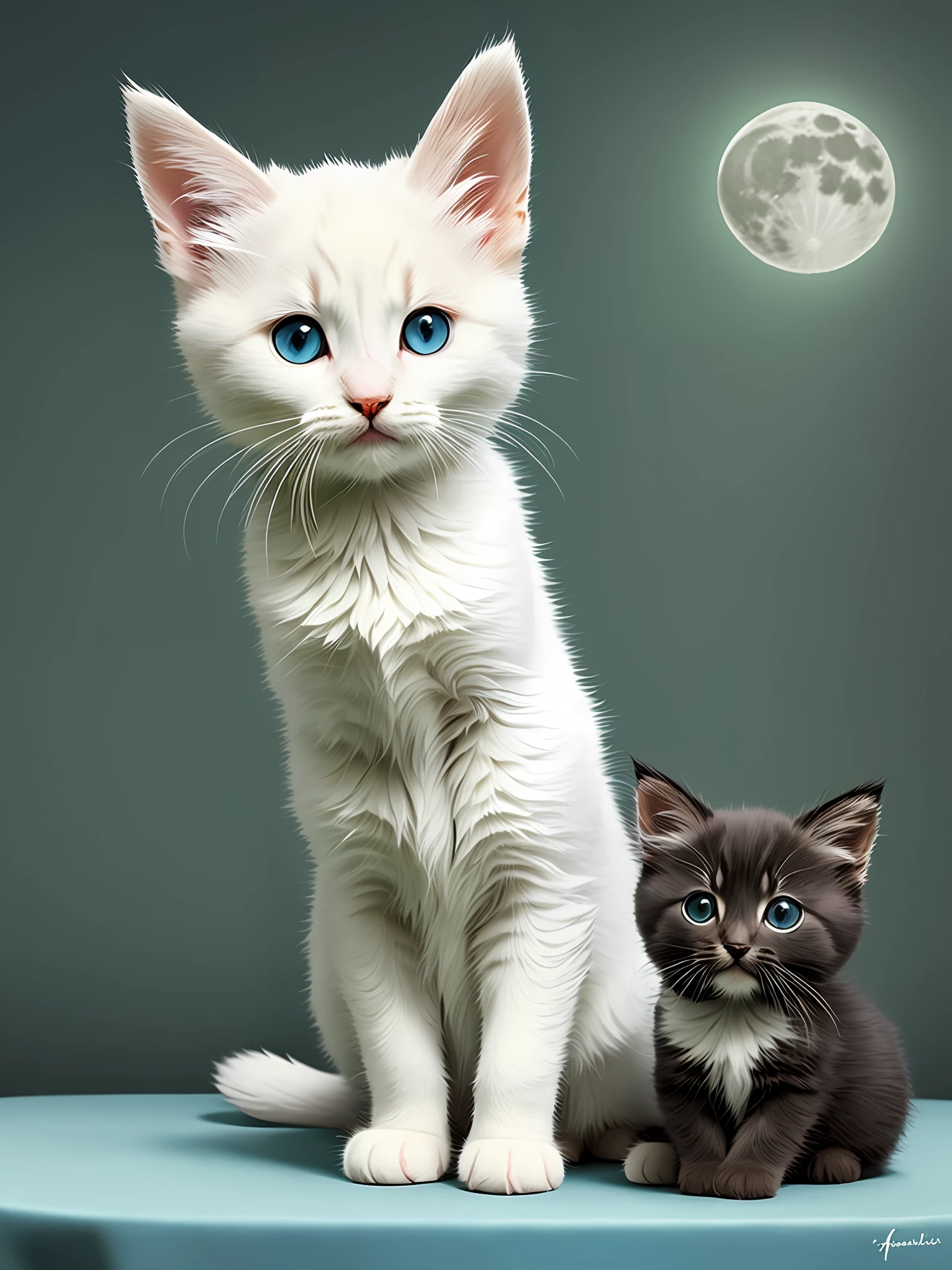 adorable kitten, absurdity, masterpiece, realistic, photorealistic moonlight