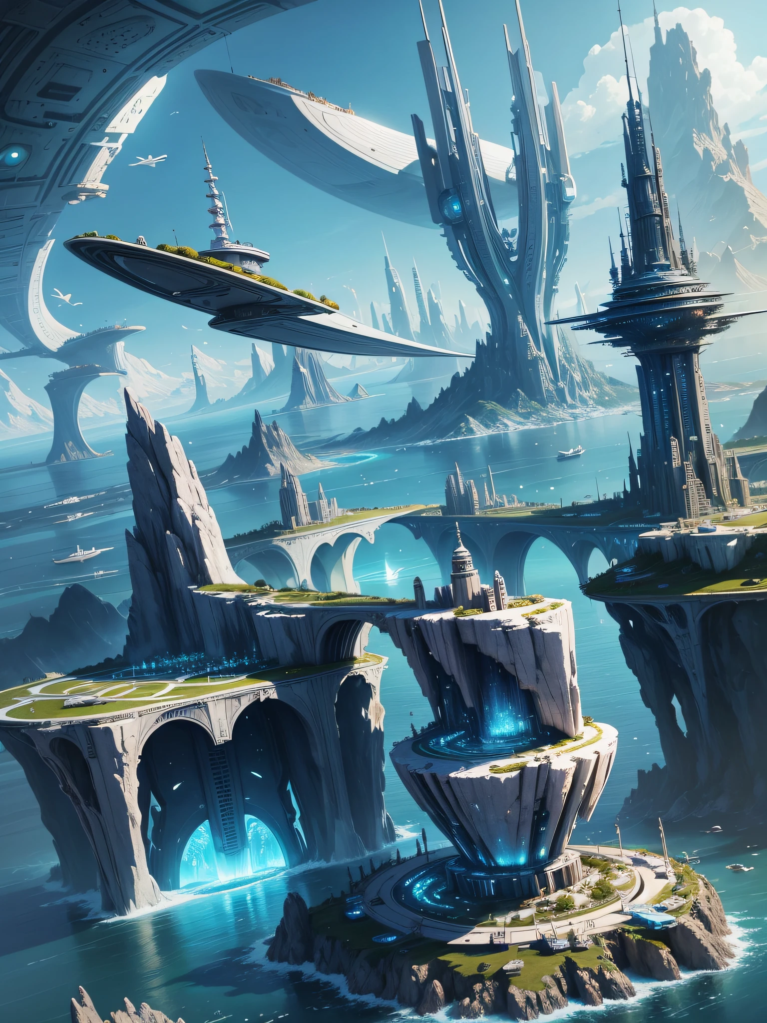 futuristic city, 24th century, fantasy, fantasy, arctic, sea