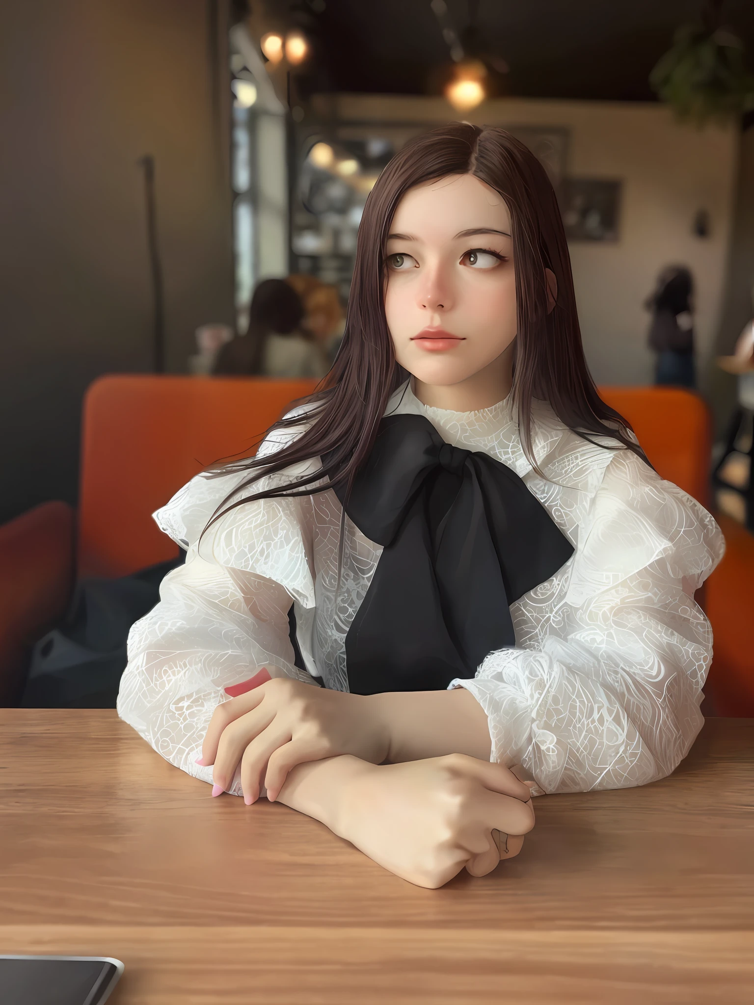 Beautifully airy café colorful girl beautiful lush curl hair beautiful