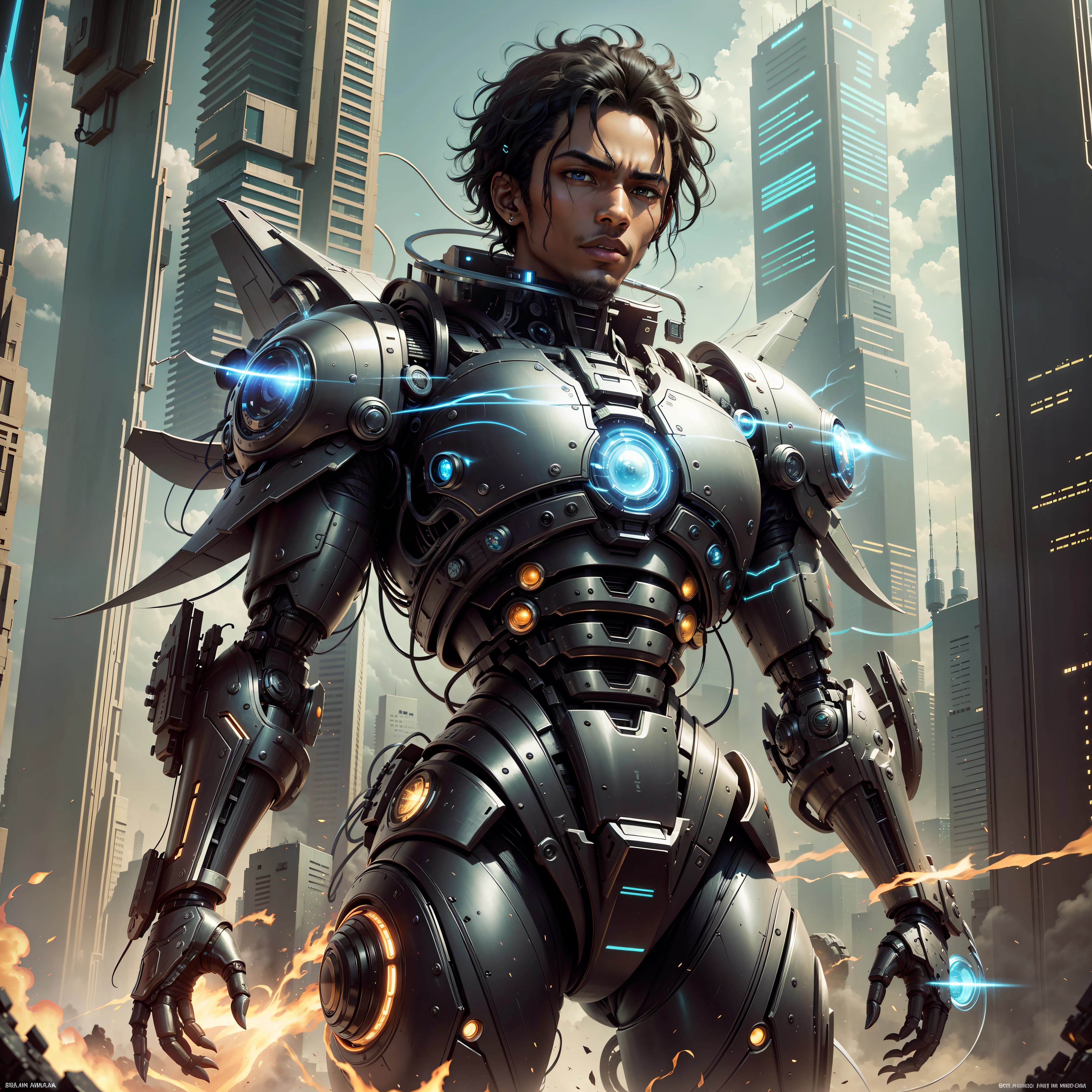 black hair, black skin, young man, Mecha, ninja, warrior, future city, Surrealism, 8k, super detail --auto --s2