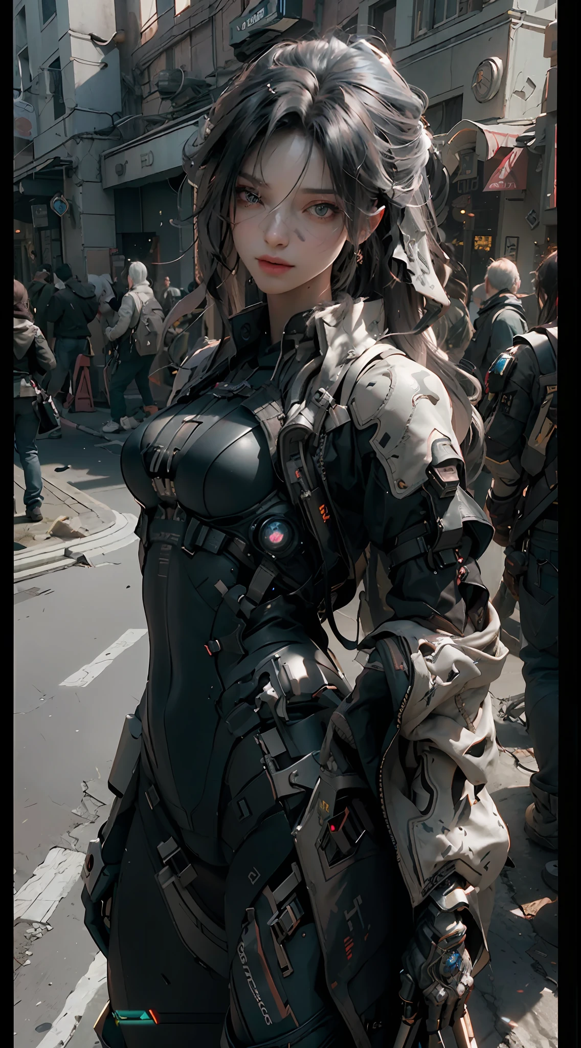 ((Best quality)), ((masterpiece)), (detailed:1.4), 3D, an image of a beautiful cyberpunk female,HDR (High Dynamic Range),Ray Tracing,NVIDIA RTX,Super-Resolution,Unreal 5,Subsurface scattering,PBR Texturing,Post-processing,Anisotropic Filtering,Depth-of-field,Maximum clarity and sharpness,Multi-layered textures,Albedo and Specular maps,Surface shading,Accurate simulation of light-material interaction,Perfect proportions,Octane Render,Two-tone lighting,Wide aperture,Low ISO,White balance,Rule of thirds,8K RAW,