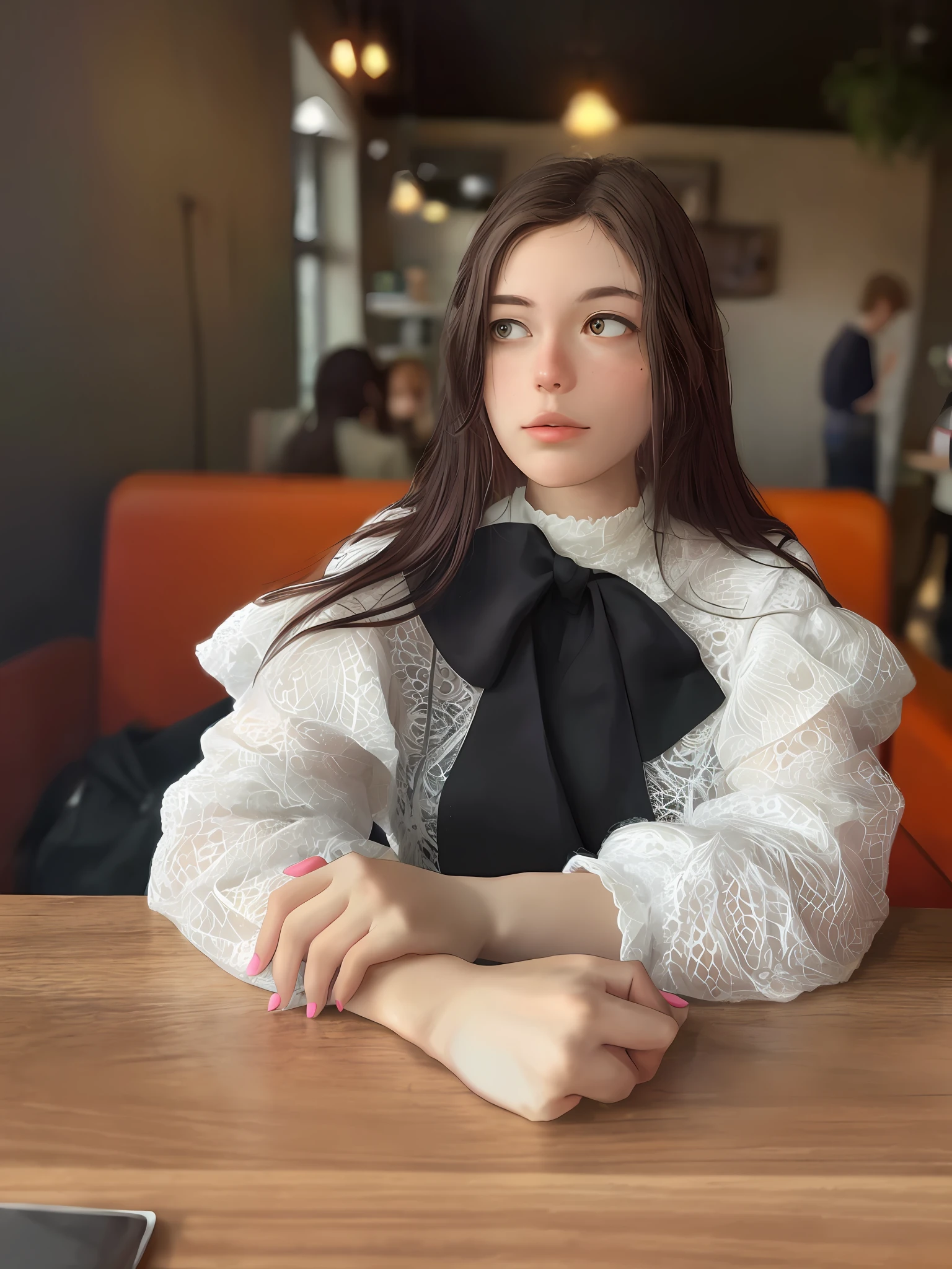 Beautifully airy café colorful girl beautiful lush curl hair beautiful