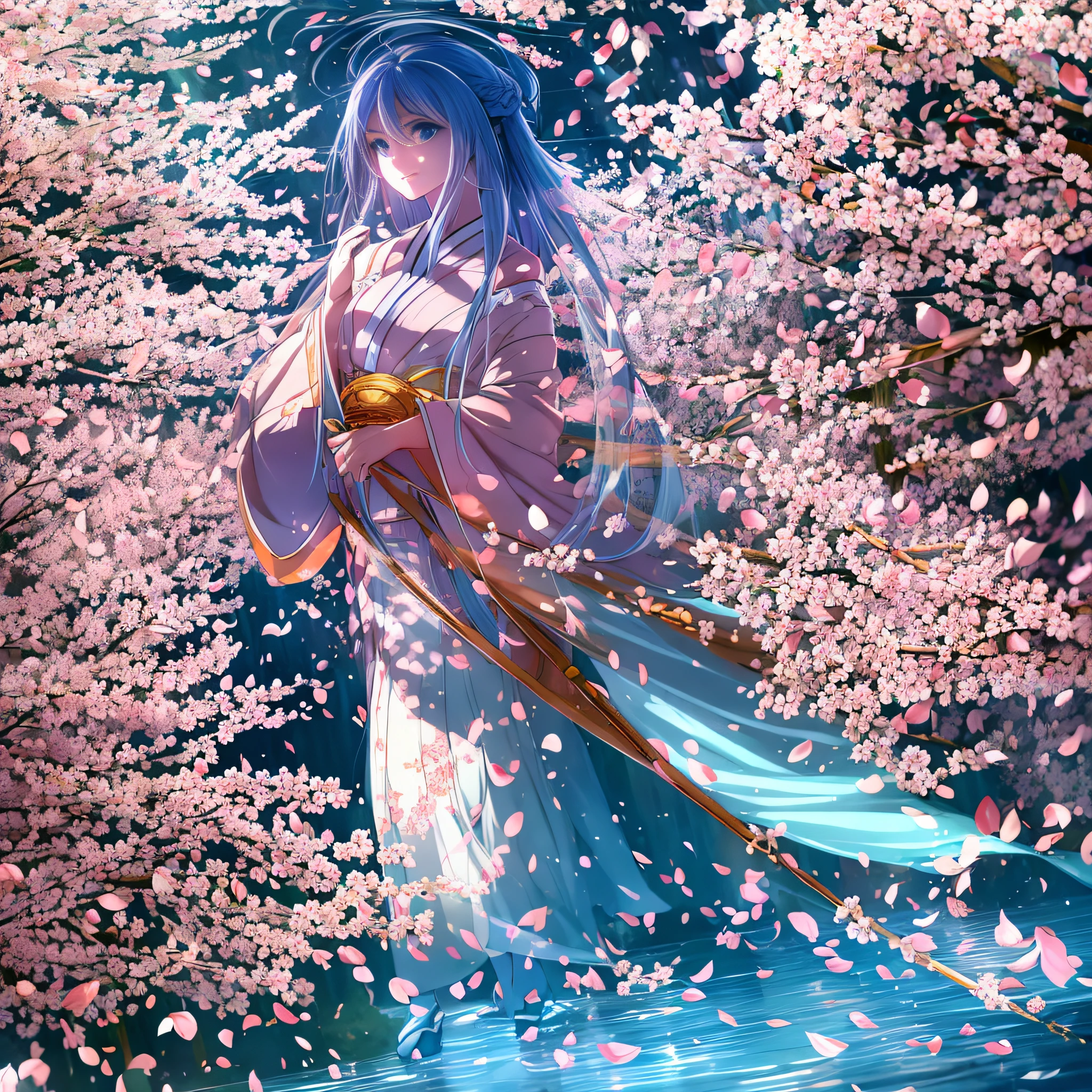 full body,full shot,sfw,beautiful russian girl in the image of a geisha with big bright blue eyes and long fluffy eyelashes Nordic type with a perfect graceful figure and very long and fluffy wavy hair of wheat colour stands in full growth on the avenue on the background of flowering Japanese pink sakura in Japanese kimono and Japanese gete shoes, the girl kimono transparent, through it transpires small breasts with bulging, girl is holding a white sun umbrella, the ground on which the girl is standing is often strewn with sakura petals, the scene is highly artistic, high detail, clear focus, Migjorni V5 style, hyperphotorealism, perfect proportions, golden ratio, Leonardo Davinci style, Jerry Gionis style, backlight, outline, sunlight, soft foreglow, soft focus, Photo Monocle style. - --auto --s2
