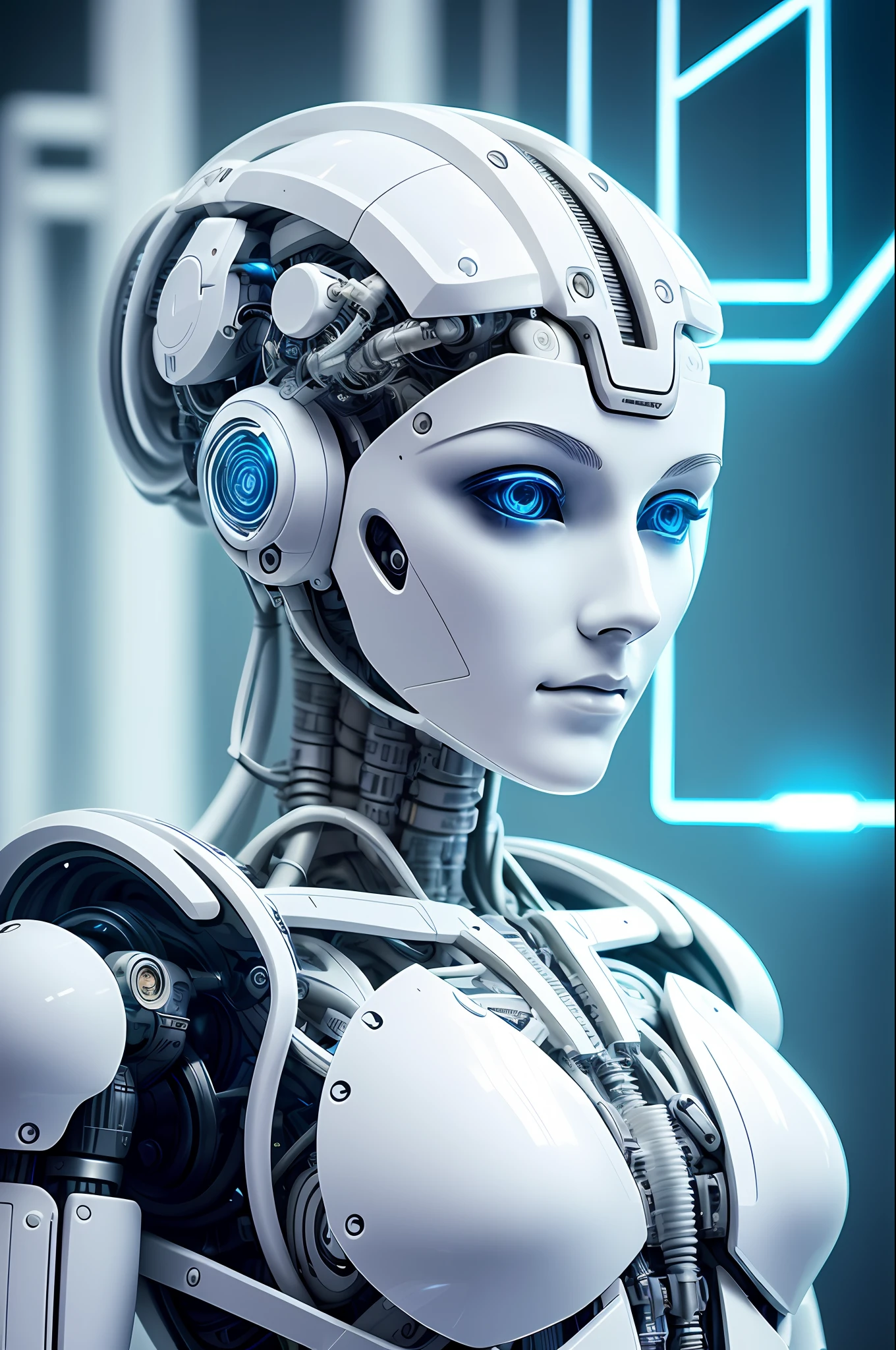 electronic system on head humanoid |cyborg woman| with a visible detailed brain| with a visible detailed heart| muscles cable wires| biopunk| cybernetic| cyberpunk| white marble bust| canon m50| 100mm| sharp focus| smooth| hyperrealism| highly detailed| intricate details| carved by michelangelo