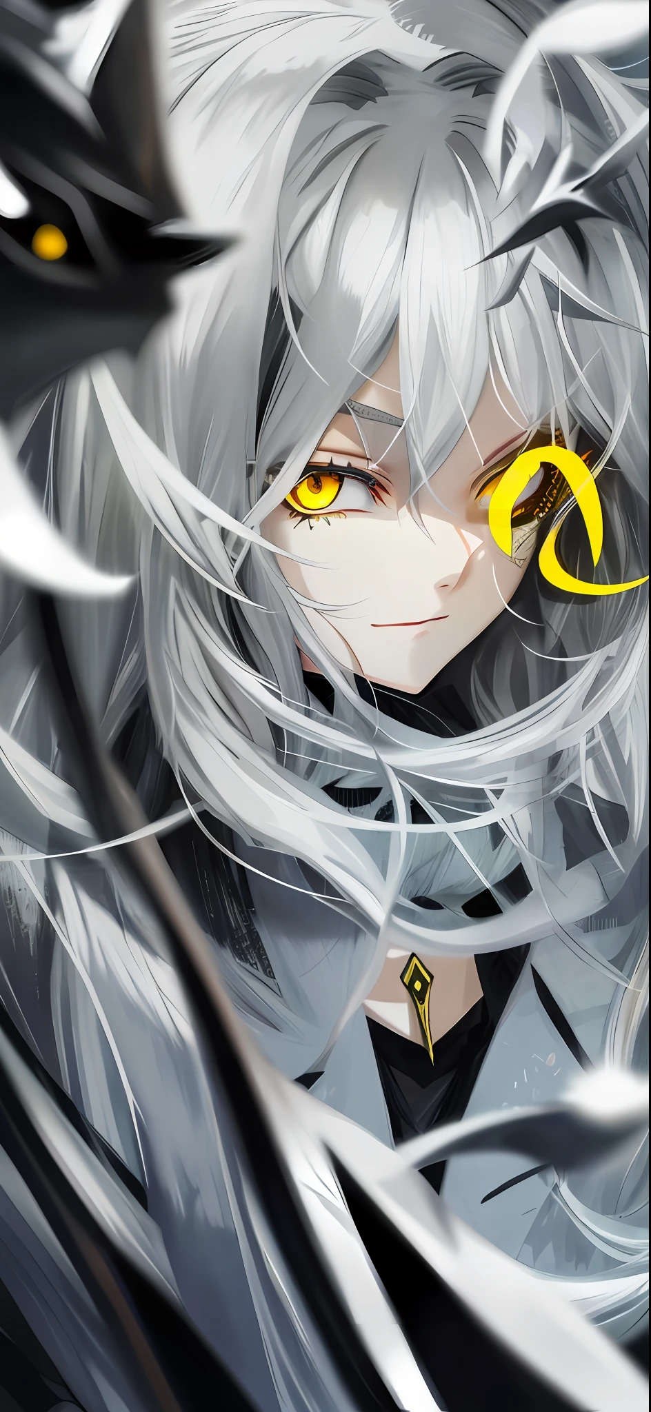 Yellow eyes, silver hair, wolf ear, poker face, 1girl, 1face, looking at viewer, slightly closed eyes, focused eyes