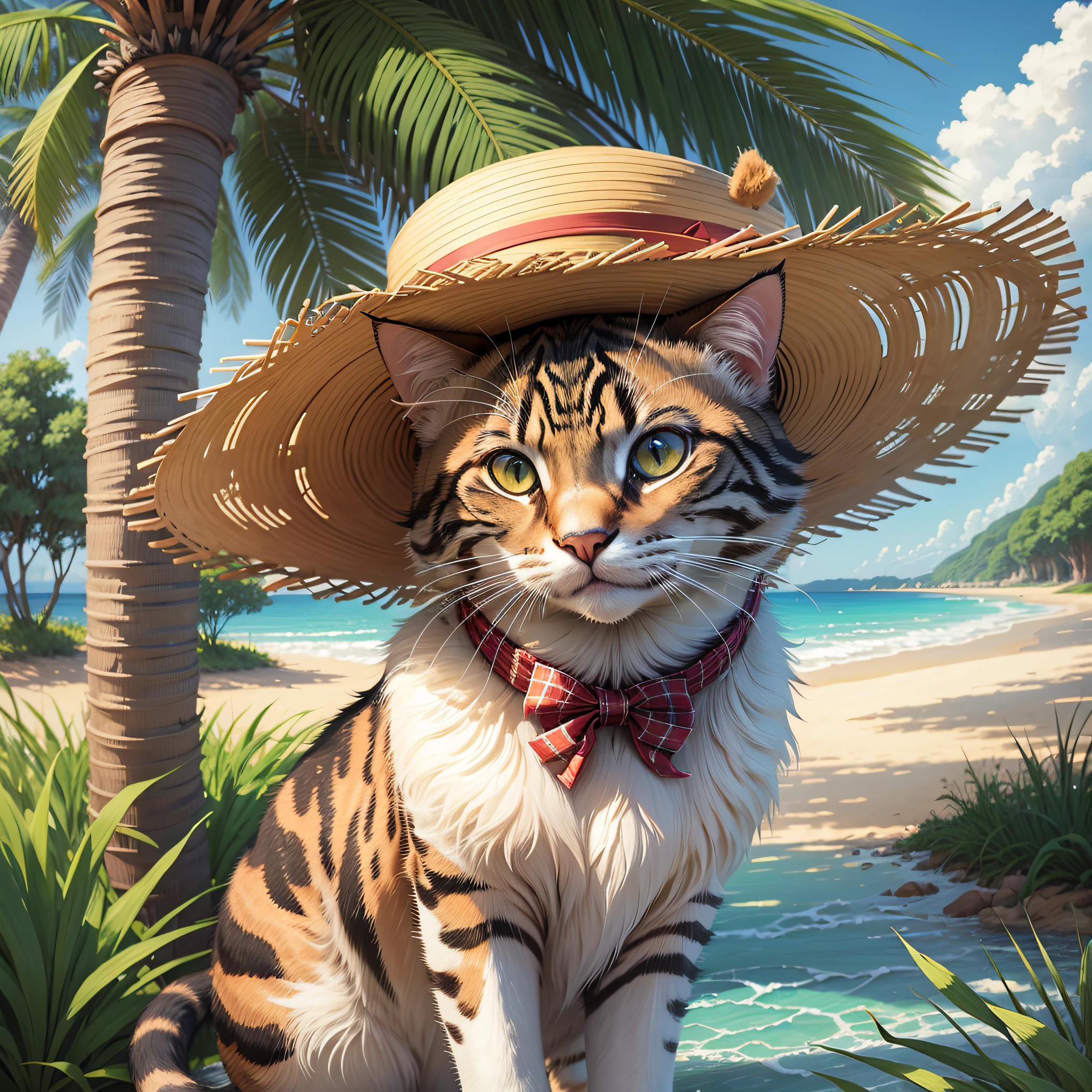 Cat with straw hat PNG background --auto --s2