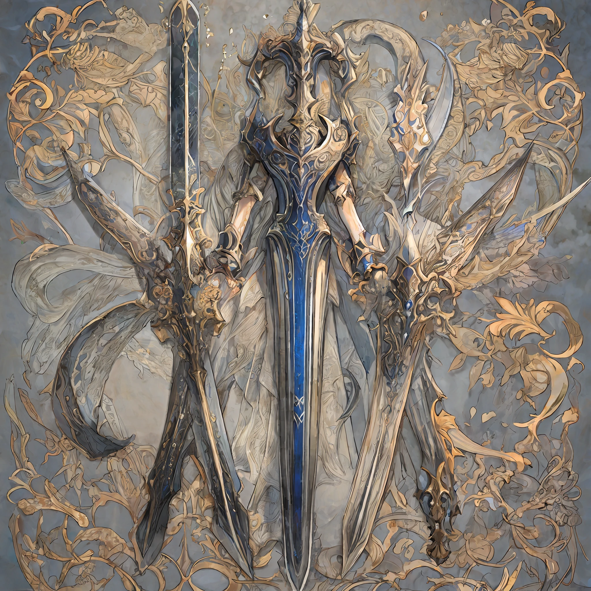 (Top Quality, Masterpiece, 1 Sword, Game Items, Game Assets, Simple Flat White Background, Overhead Shot, : 1.5), High Resolution, 4K,