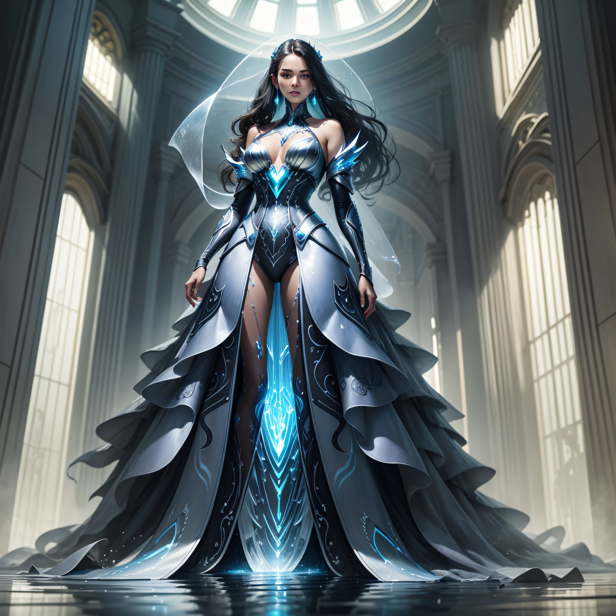 costume designing, clothing display, elegant long dress full of the water, futuristic style, strong light, cinematic lighting, ultra-detailed, sharp focus, --ar 3:4 --auto --s2
