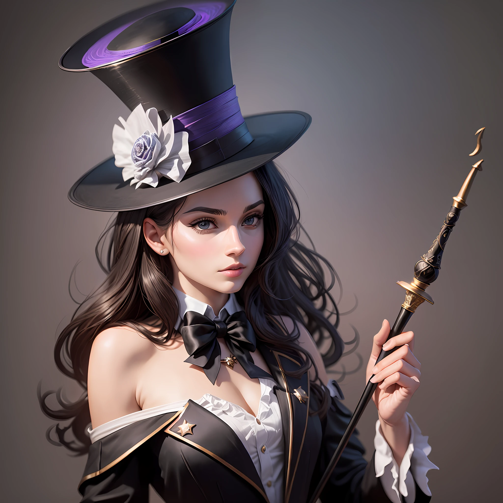 Classic magic stick and black top hat with super realistic and well-detailed wand