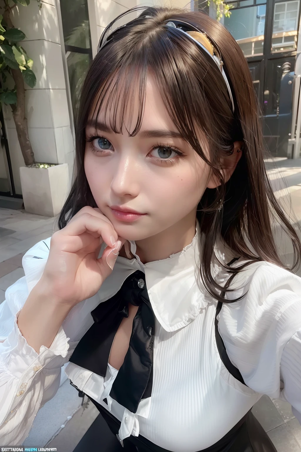 ((Best Quality:1.2, 8k, photo realistic:1.2, Masterpiece:1.2, super fine :1.2, a beautiful women, back light, Highly Detailed face Textures, detailed beauty makeup, realistic skin, detailed double eyelids, black eyes, detailed bangs)), (large breast), (((white open collar shirt))), ((tight skirt)), (park background), (embarrassed), (detailed Brilliant shiny black on light flipped hair hair), (((bent over))), ((look at viewer)), ((from  front))