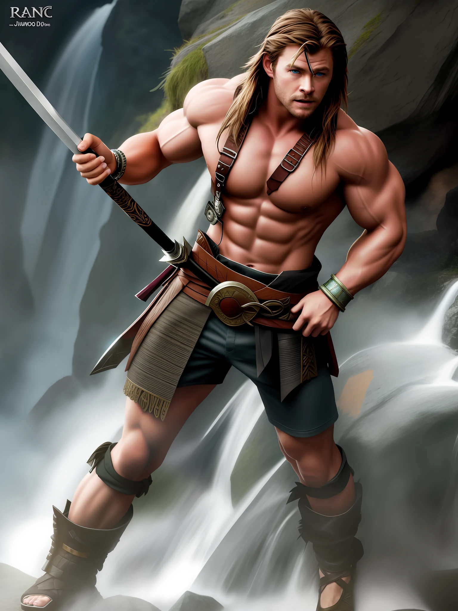 Chris Hemsworth as a barbarian from dungeons and dragons, lean muscles, DnD, in the style of realistic and hyper-detailed renderings,dungeons and dragons, 8k, detailed eyes, perfect eyes, epic , dramatic , fantastical, full body , intricate design and details, dramatic lighting, hyperrealism, photorealistic, cinematic, 8k, detailed face, Dramatic photo,epic photo, whole body,barbarian