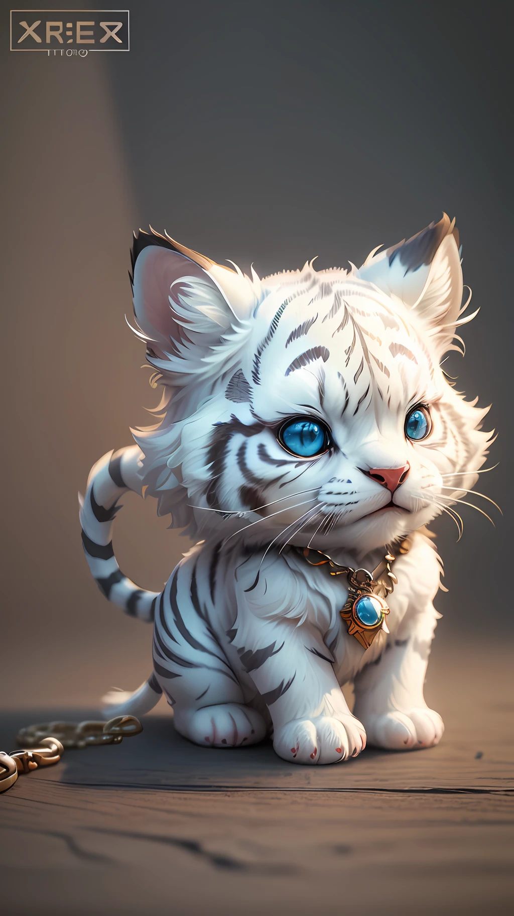 cute tiny  hyperrealistic white tiger with different color eyes waring a necklace, Chibi, adorable and fluffy, logo design, cartoon, cinematic lighting effect, charming, 3D vector art, cute and quirky, fantasy art, bokeh, hand-drawn, digital painting, soft lighting, isometric style, 4K resolution, photorealistic rendering, highly detailed clean, vector image, photorealistic masterpiece, professional photography, simple space backdrop, flat white background, isometric, vibrant vector