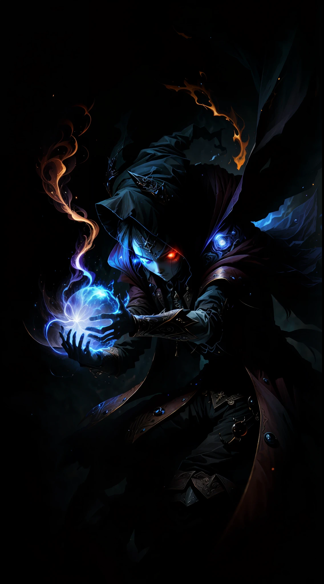 A demon witch casting fire spells, beautiful, very detailed, surreal, cinematic lighting, dark, space background, soft cinematic lighting, (backlight: 1.2), (flare: 1.2), (flash: 1.1), (chromatic aberration: 1.2), clear focus, high contrast, V0id3nergy magic aura, V0id3 energy battle mage, V0id3 nergy cute hollow