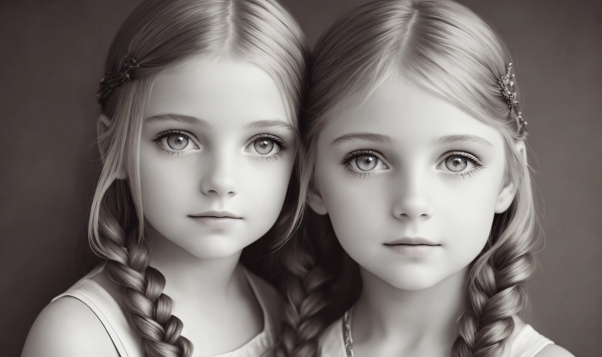 ((Masterpiece, Superb, Super Detailed, High Resolution)), solo, beautiful girl RUSSIAN CHILD IN BRAIDS , bright eyes, perfect eyes, 15 years, black and white gold theme,