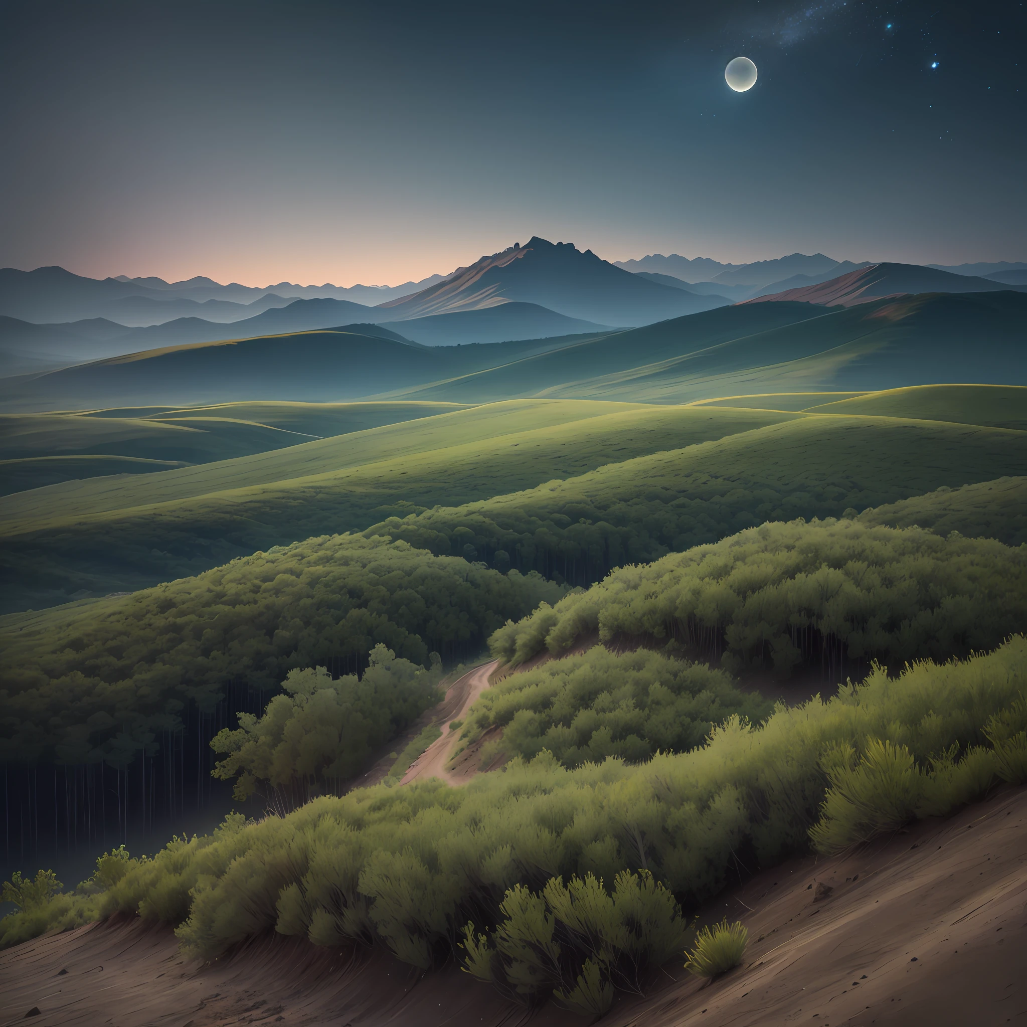 Montanhas, Scrubland,Nighg, Plains, Foothills