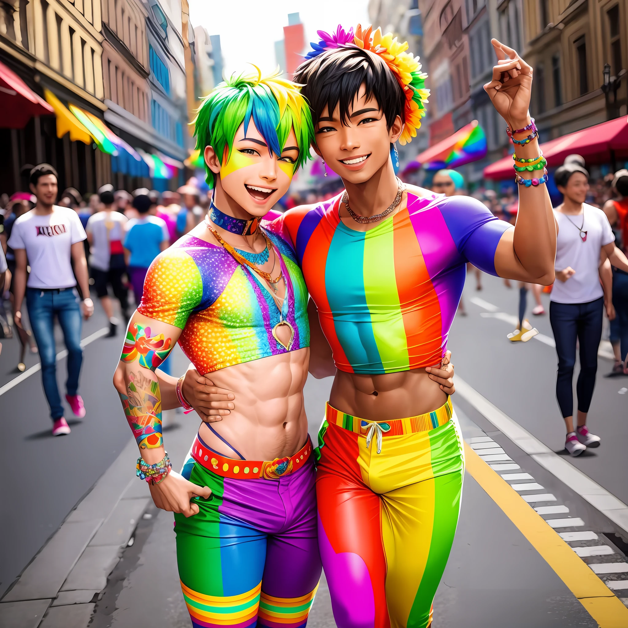 Imagine a Gay Pride Day image as a human figure with a cheerful, free face, dressed in colorful and vibrant clothing, symbolizing freedom and the expression of oneself. --auto --s2