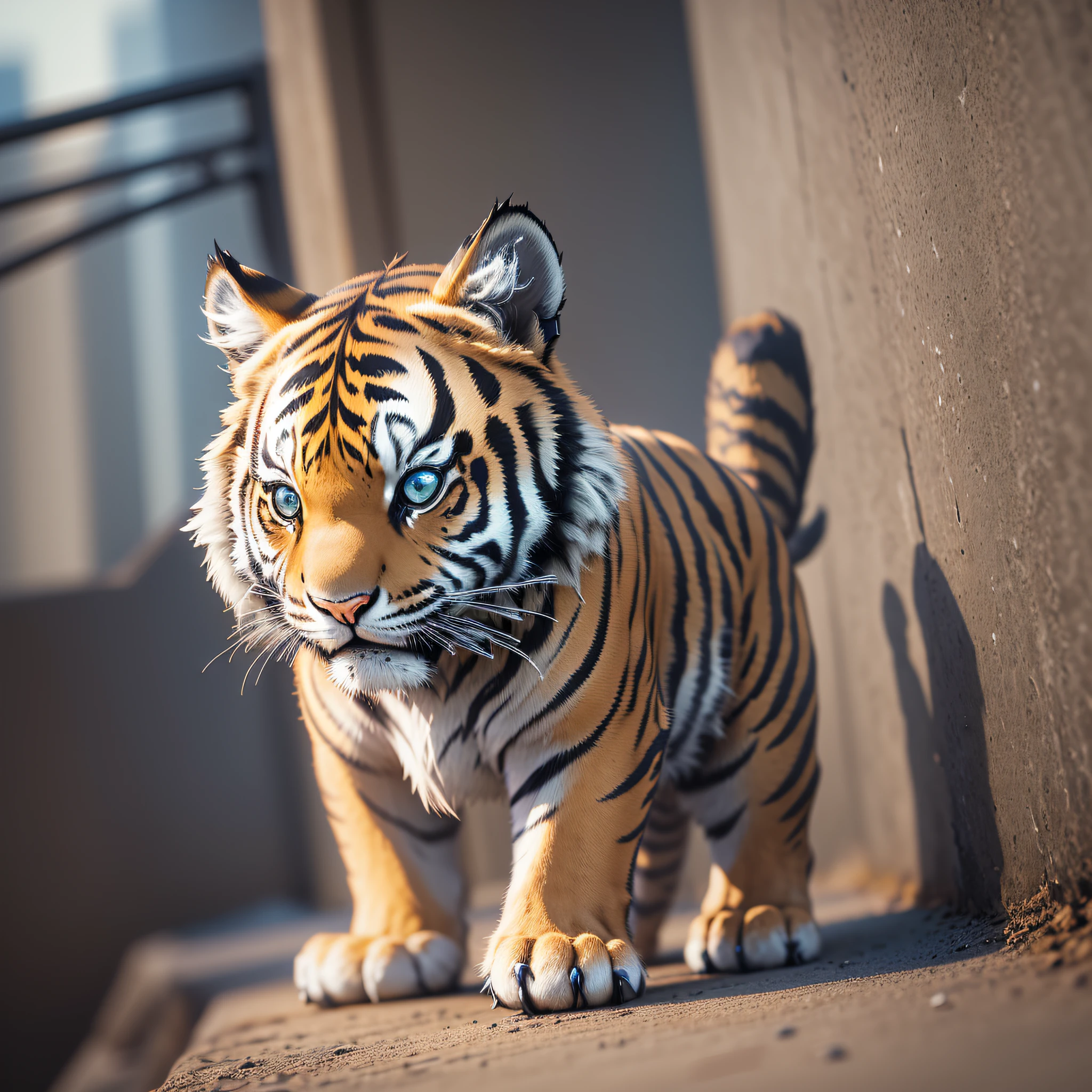 A cute little tiger made of metal, (cyborg: 1.1), ([tail|detailed wire]: 1.3), (intricate detail), HDR, (hyperdetailed: 1.2), cinematic shot, halo shadow, centered --auto --s2