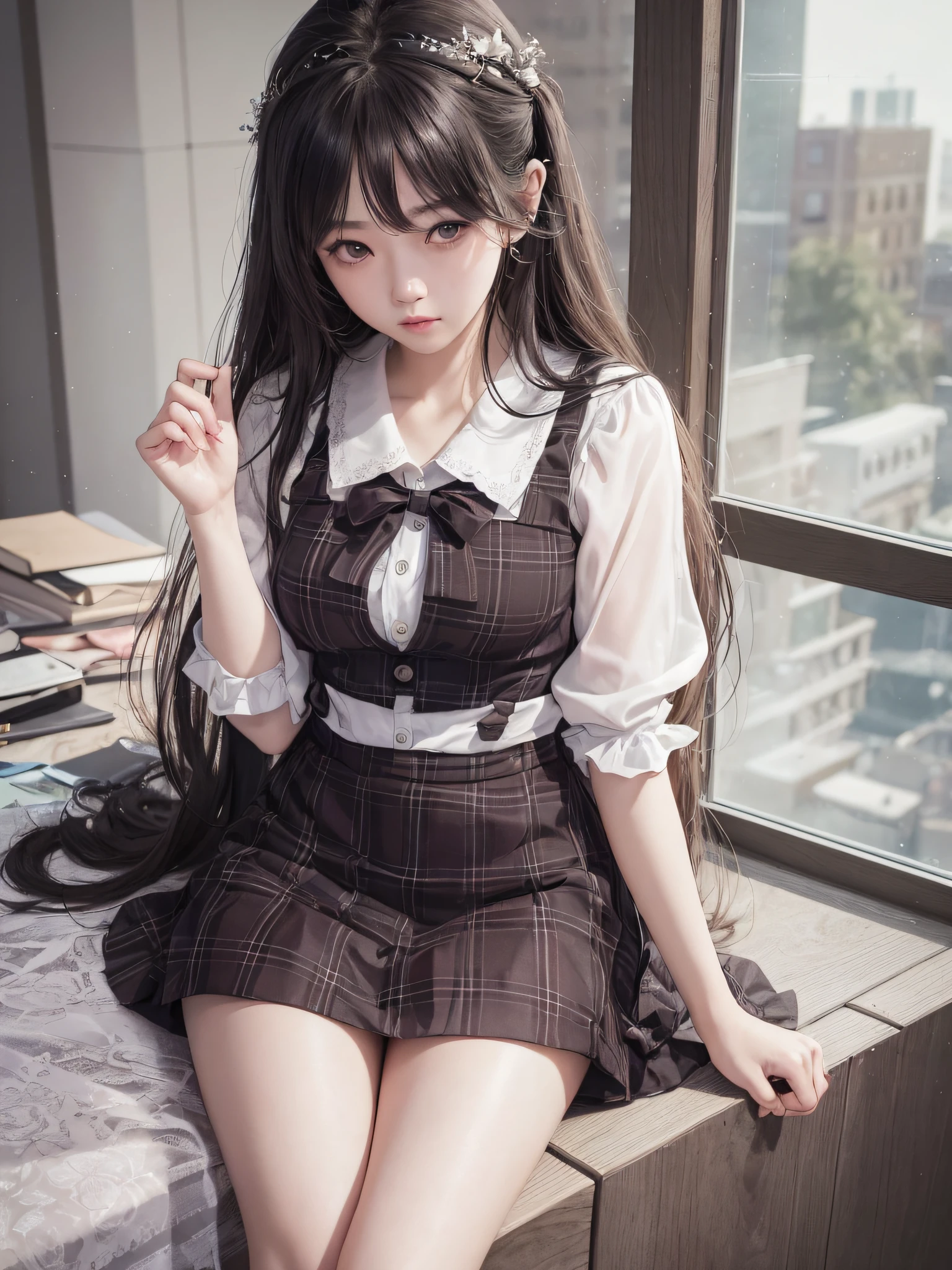 1 Girl,ulzzang-6500-v0.7,(Raw Photos:1.2),((Photorealistic:1.4))Top quality masterpiece,Illustration, Very delicate and beautiful, Highly detailed,CG,Unity,8k wallpaper, amazing, fine details, masterpiece,official art,highly detailed CG Unity 8k wallpaper,absurd, incredibly absurd,cute,student,uniform,classroom
