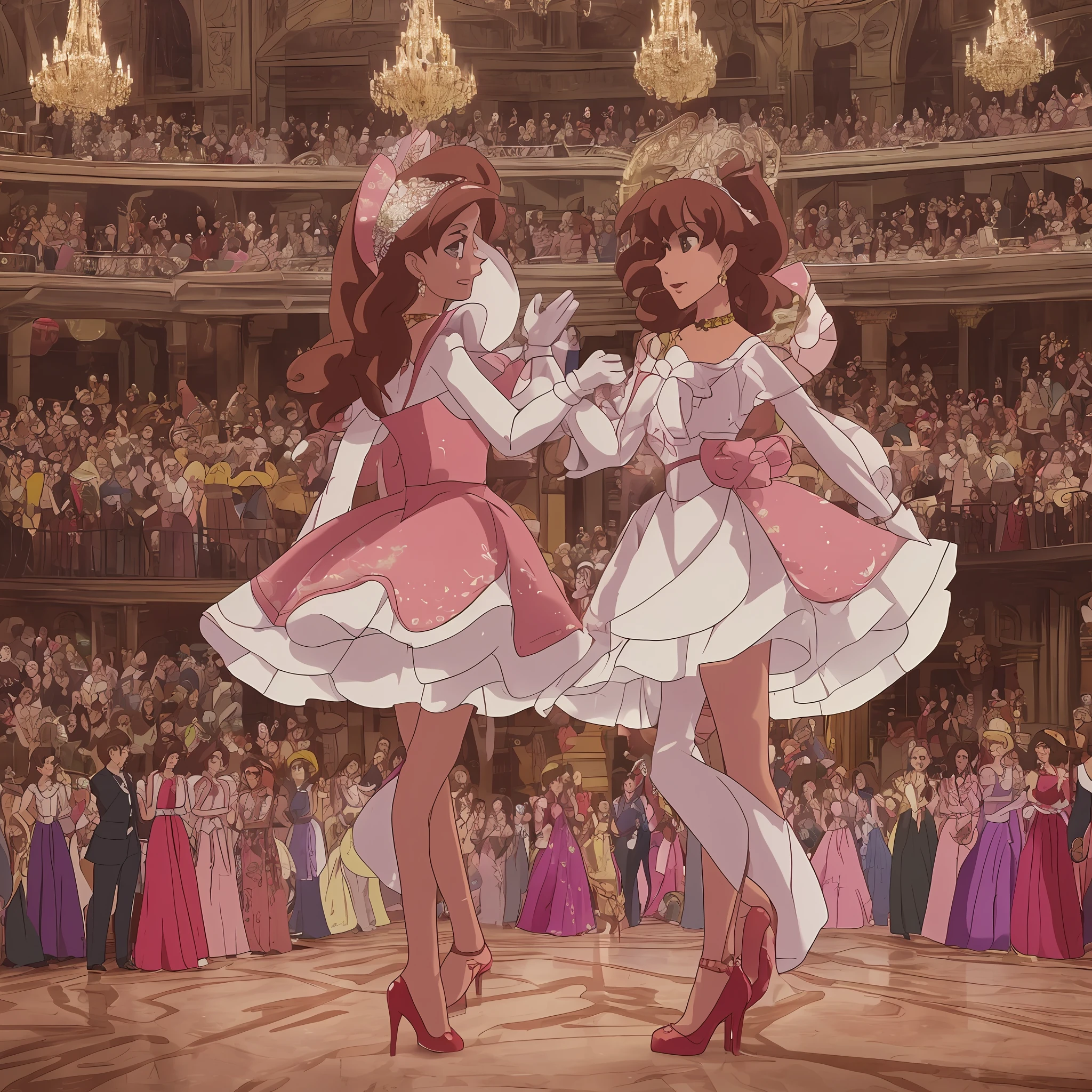{{Mature female}}, {{{thousands of sisters, millions of sisters, billions of sisters}}}, {{{3girls, sisters, identical sisters, crowd, crowded, surrounded}}}, brown hair, wavy hair, matching hairstyle, brown eyes, red dress, matching dress, white elbow gloves, red high heels, matching outfit, full body, all sisters dancing, sisters dancing in sync,{{masterpiece}}, {{ballroom}}, high quality, {{extremely detailed anime screencap}}