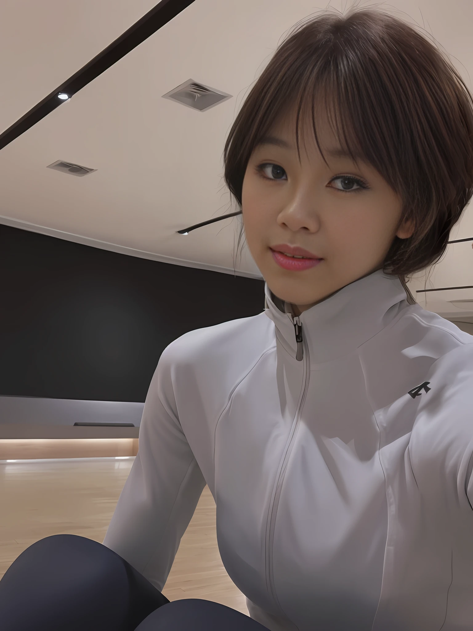 "Best image quality, realistic results, 8K resolution, professional-grade lighting, 1.5 focal part factor, 1.8 whole body factor, depicting a female college student in a gym."