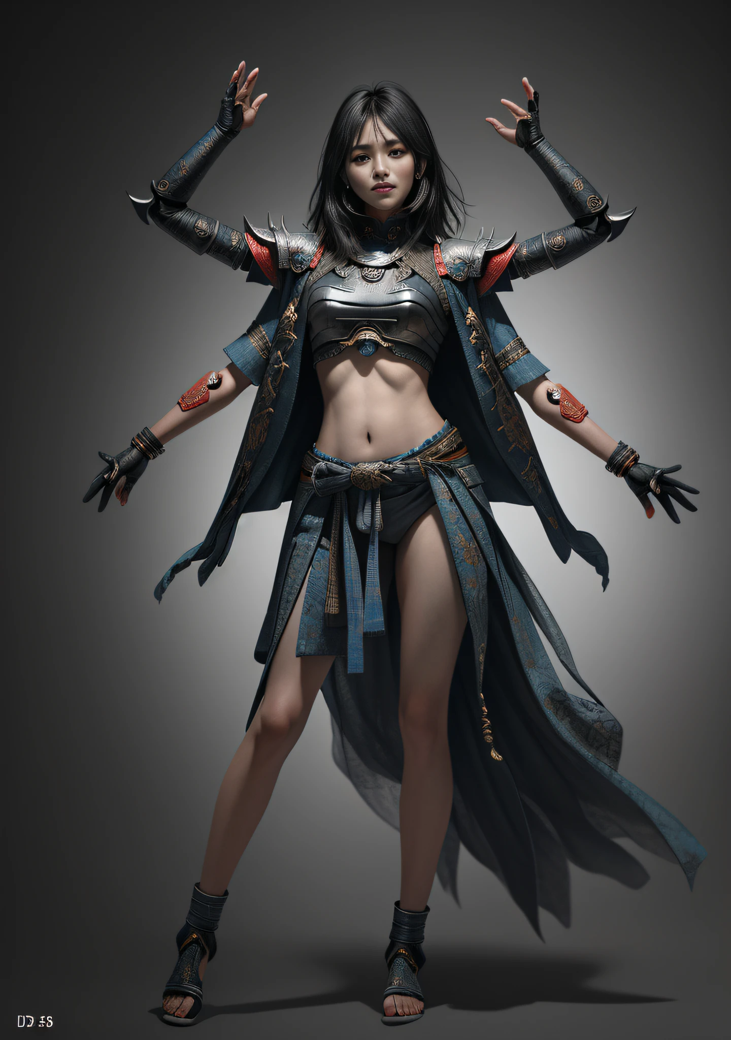 Asura Goddess, Detailed Face and Eyes, Full Body, Japanese Style Armor, Rich Detail, Gorgeous Pattern, Shabby Fabric, Realistic, Photo, Masterpiece, Realism, High Contrast, Realistic Digital Art Trends in Artstation 8k HD Detail Realistic, Detailed, Skin Texture, Ultra Detailed, Realistic Skin Texture, Armature, Best Quality, Ultra High Resolution, (Realistic:1.4),, High Resolution, Detailed, Original Photo, Sharp Renewal, Lee Jeffries Nikon D850 Film Stock Photo 4 Kodak Portra 400 Camera F1.6 Lens Rich colors Ultra-realistic textures Dramatic lighting Unreal Engine Trends on the Art Station Cinematic Still 800