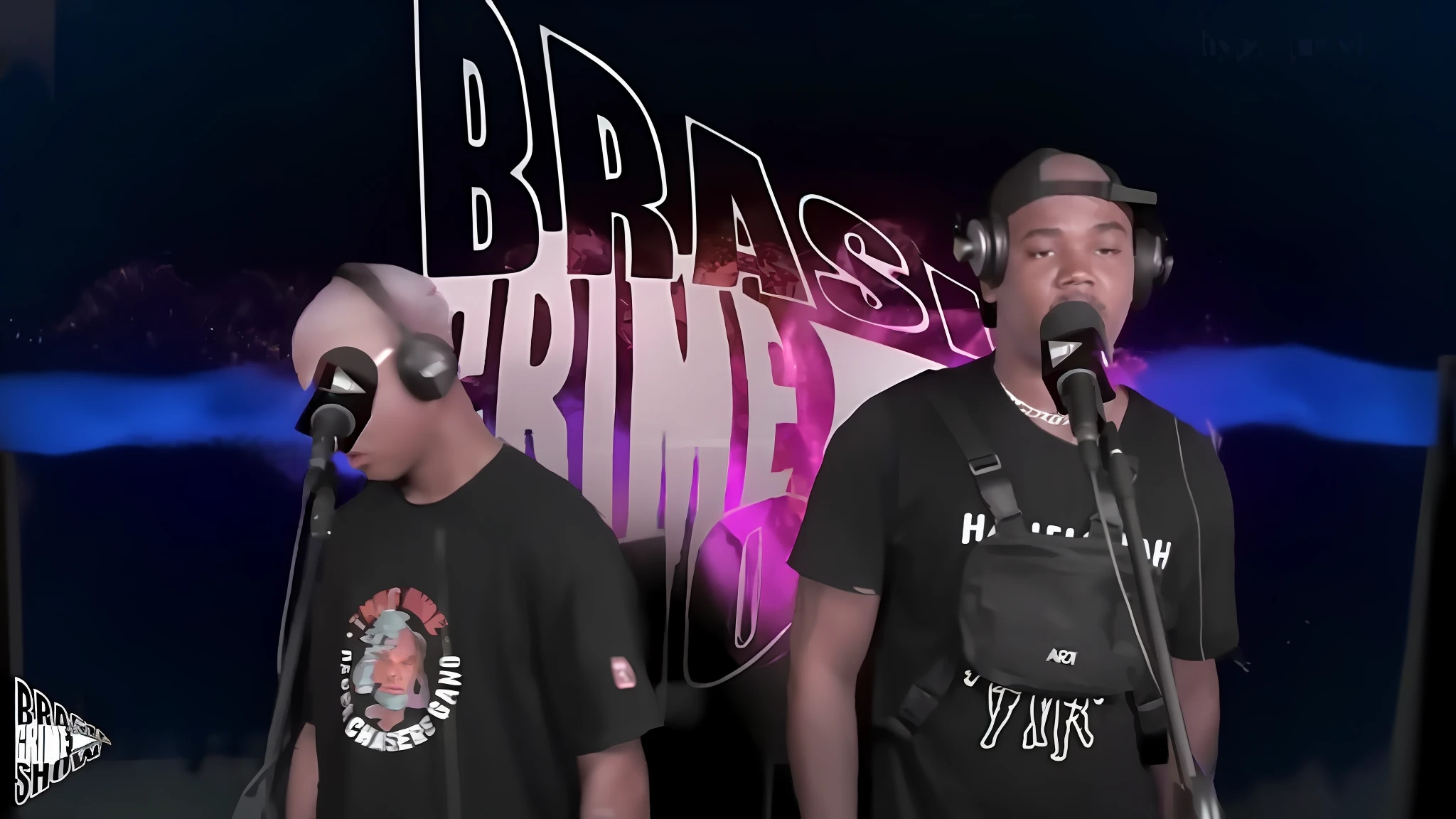 two men standing next to each other in front of a microphone, youtube thumbnail, bruh moment, braavos, playboi carti and lil uzi vert, smooth in _ the background, rapping, grime, brash, 2 rappers on stage at concert, new song, meme format, são paulo, bladee from drain gang, vgbftk