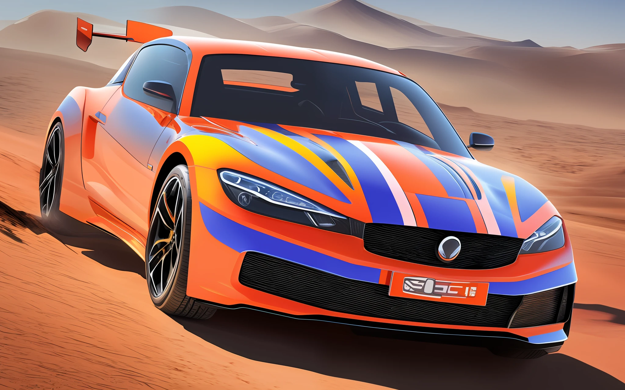 sports car in desert, vibrant, 8k, line art style, t-shirts, cast glass --auto --s2