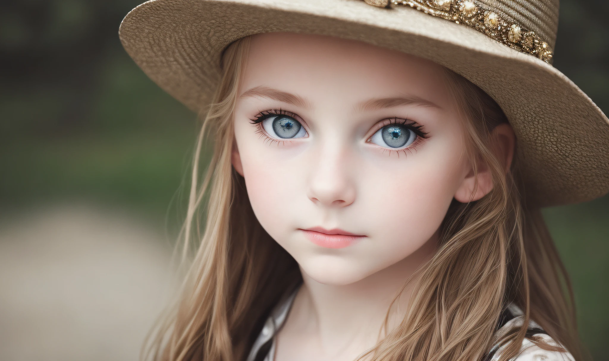 ((Masterpiece, Superb, Super Detailed, High Resolution)), solo, beautiful girl RUSSIAN CHILD IN BRAIDS, bright eyes, perfect eyes, 10 years, black and white gold theme, OF HAT.