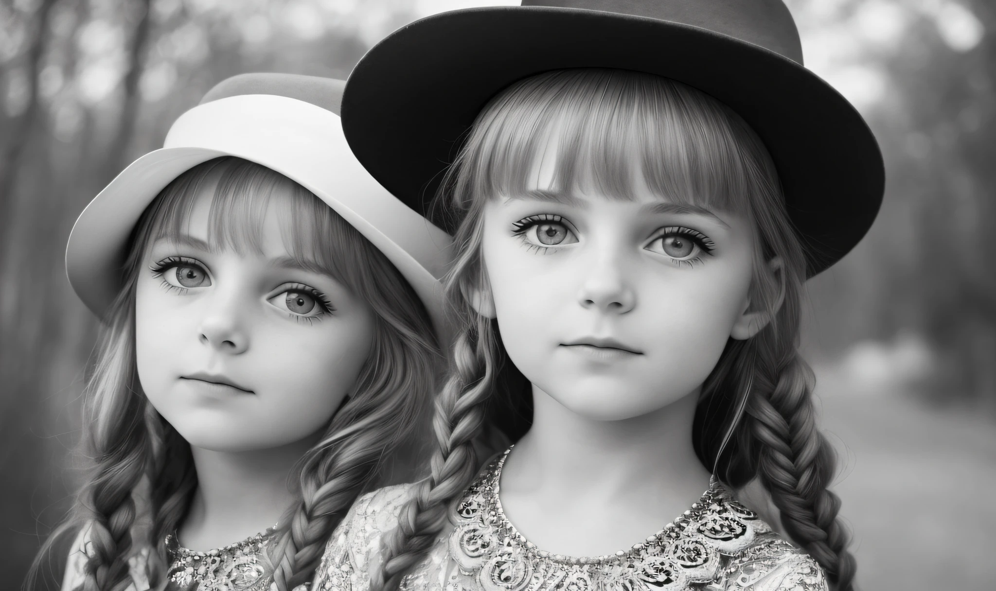 ((Masterpiece, Superb, Super Detailed, High Resolution)), solo, beautiful girl RUSSIAN CHILD IN BRAIDS, bright eyes, perfect eyes, 10 years, black and white gold theme, OF HAT.