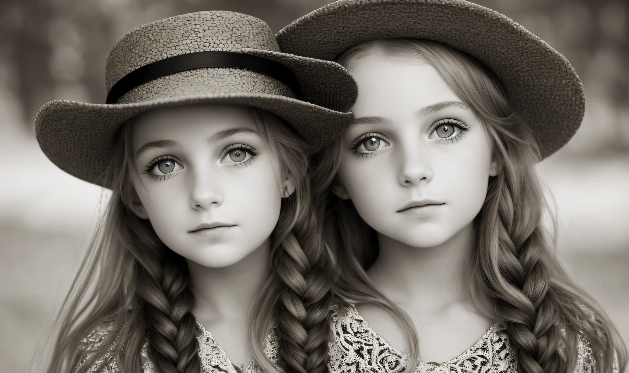 ((Masterpiece, Superb, Super Detailed, High Resolution)), solo, beautiful girl RUSSIAN CHILD IN BRAIDS, bright eyes, perfect eyes, 10 years, black and white gold theme, OF HAT.
