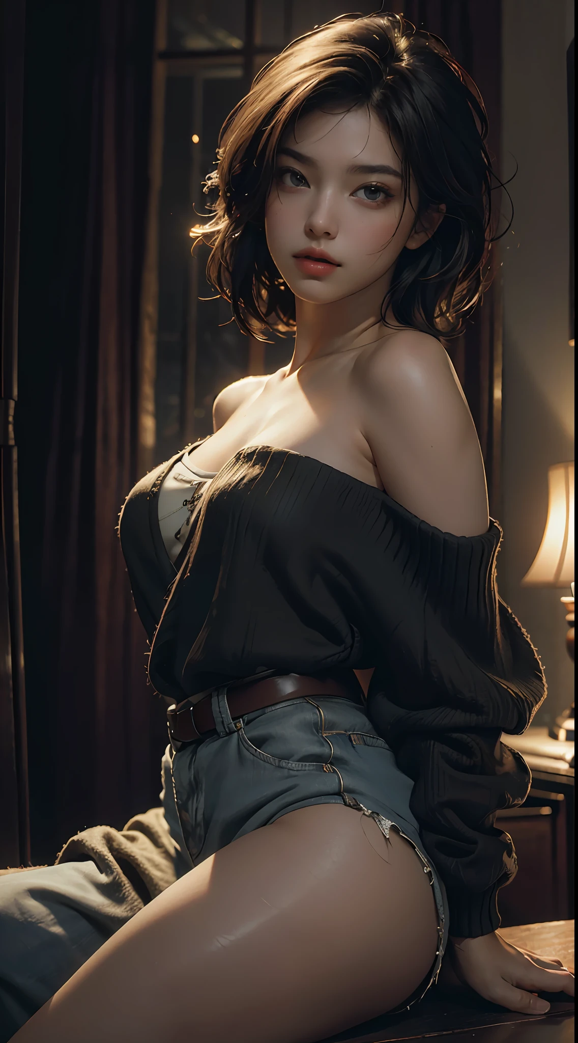 Best quality, masterpiece, ultra high res, (photorealistic:1.4), raw photo, 1girl, off shoulder, cinematic lighting,sexy,