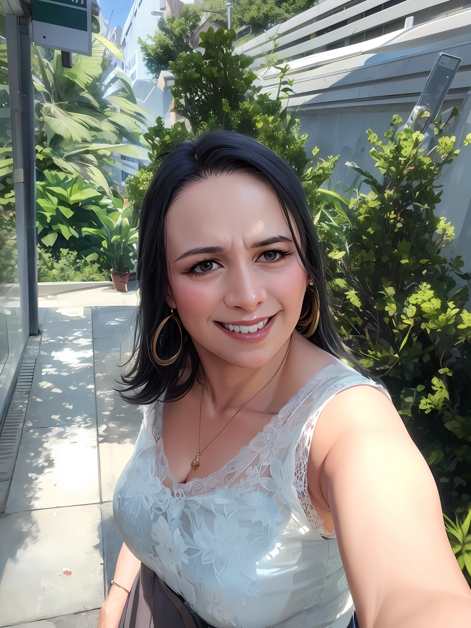 Woman who is taking a selfie in front of a bush, by Nándor Katona, profile picture, anime style, gta