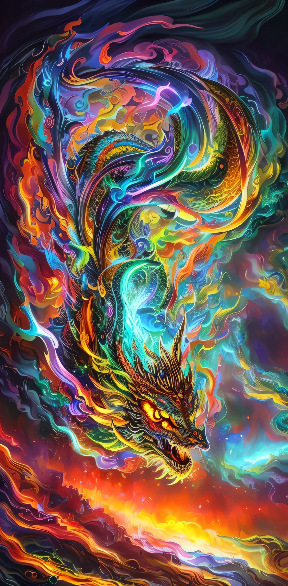 a close up of a dragon with a flower on its head, highly intricate and colorful, majestic japanese dragon, chinese mythology, chinese dragon concept art, lung dragon, colorful intricate masterpiece, phoenix dragon, intricate colorful masterpiece, dragon blowing fire above, chinese dragons fighting, chinese dragon, scary detailed art in color, dragon art, highly detailed and colored, very detailed and colorful --auto --s2