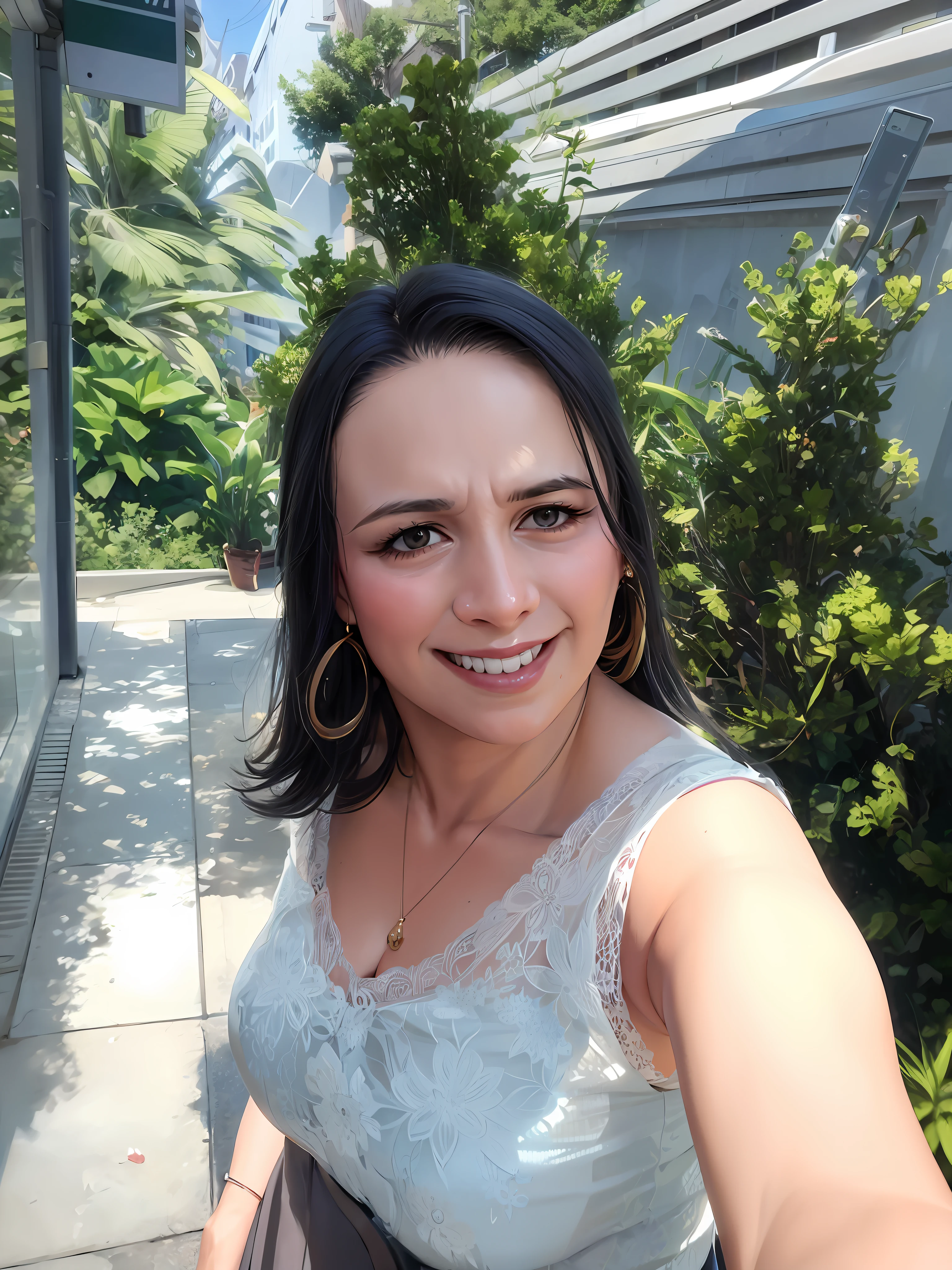 Woman who is taking a selfie in front of a bush, by Nándor Katona, profile picture, anime style, gta