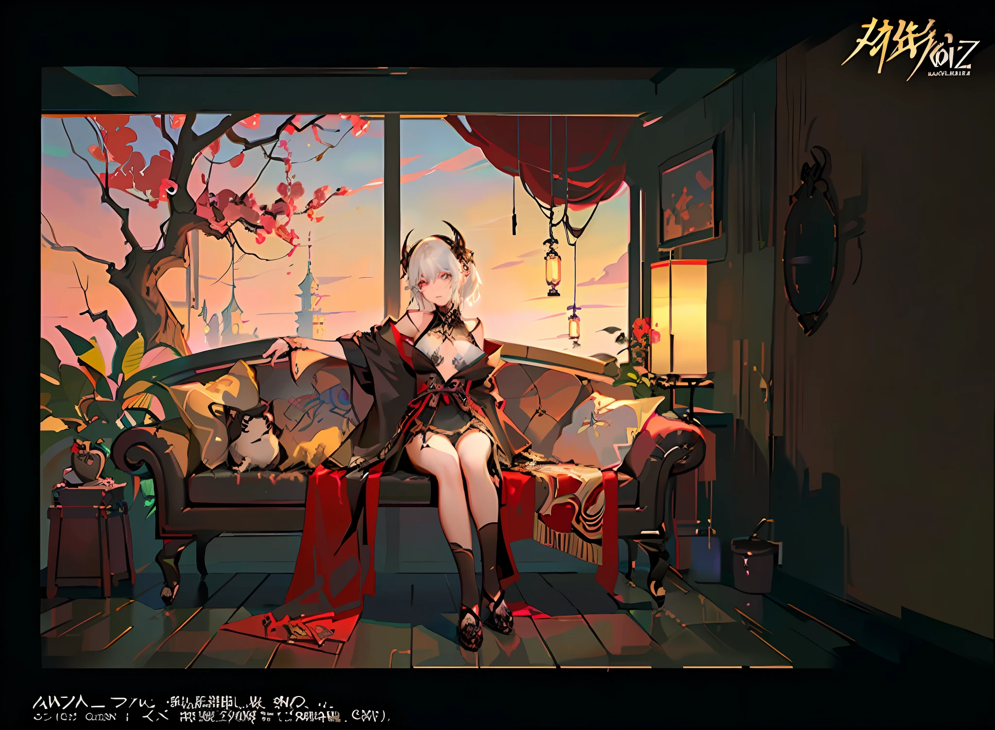 anime - style girl sitting on a couch in a room with plants, guweiz on pixiv artstation, guweiz on artstation pixiv, artwork in the style of guweiz, guweiz, fanart best artstation, trending on artstation pixiv, demon anime girl, trending on cgstation, painted in anime painter studio