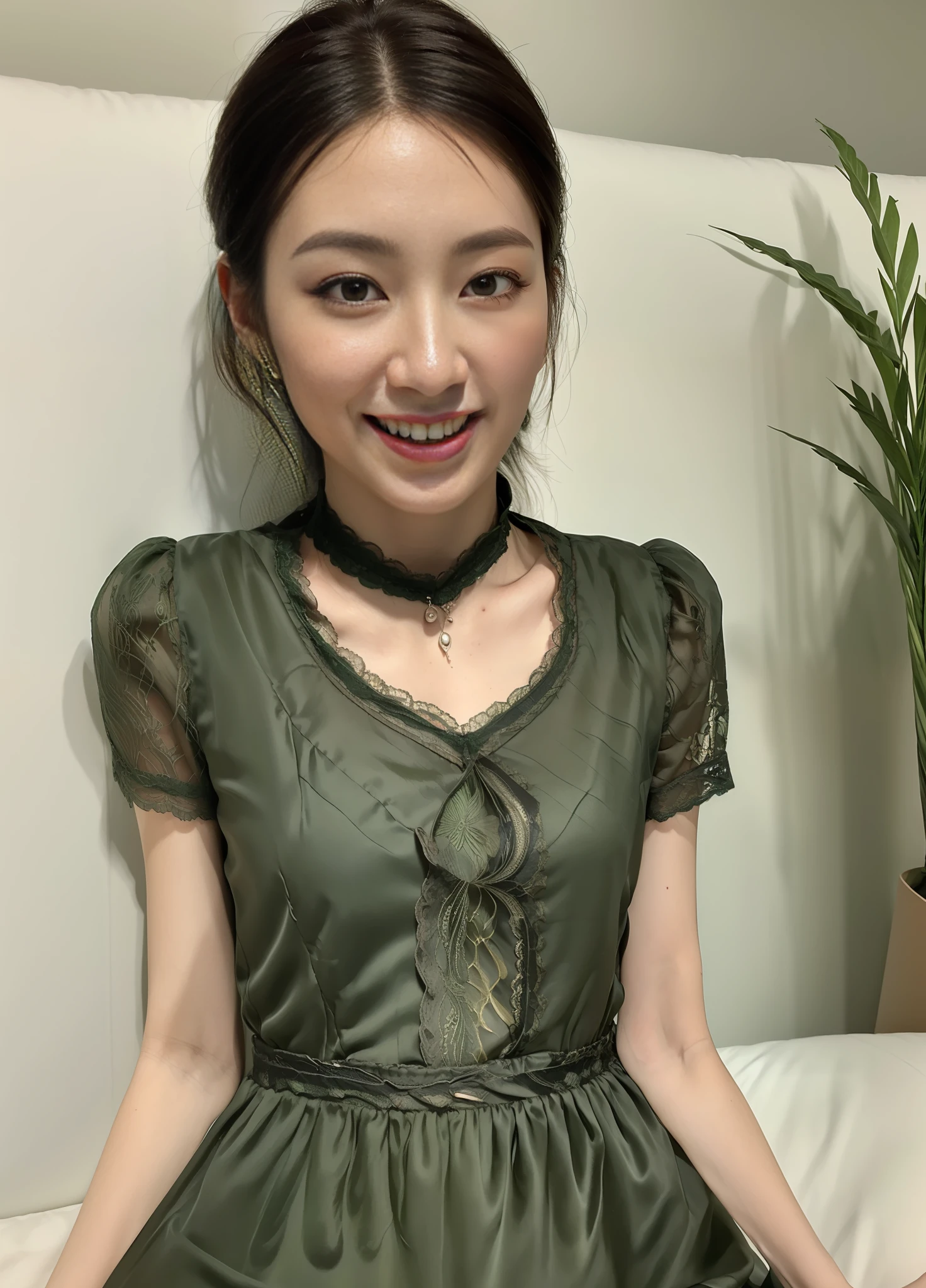 ((top quality, 8k, masterpiece: 1.3)), beauty, 1 girl, big: 2, slender abs: 1.1, dark brown hair, (sleeping in bed, open legs: 1.2), ultra detailed face, highly detailed lips, detailed eyes, double eyelids, emerald green lace underwear, hair bunches