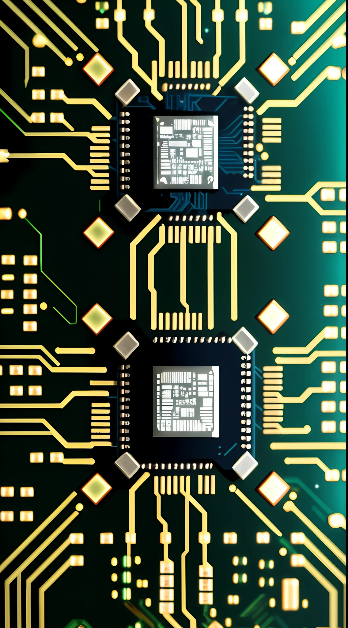 a close up of a computer circuit board with a clock on it, quantum computing, quantum processor, quantum technology, neuromorphic chip, electronic circuitry, quantum computer, integrated circuit, computer chips, cyber architecture, motherboard circuitry, the coming ai singularity, circuitry, portrait of computer & circuits, strong artificial intelligence